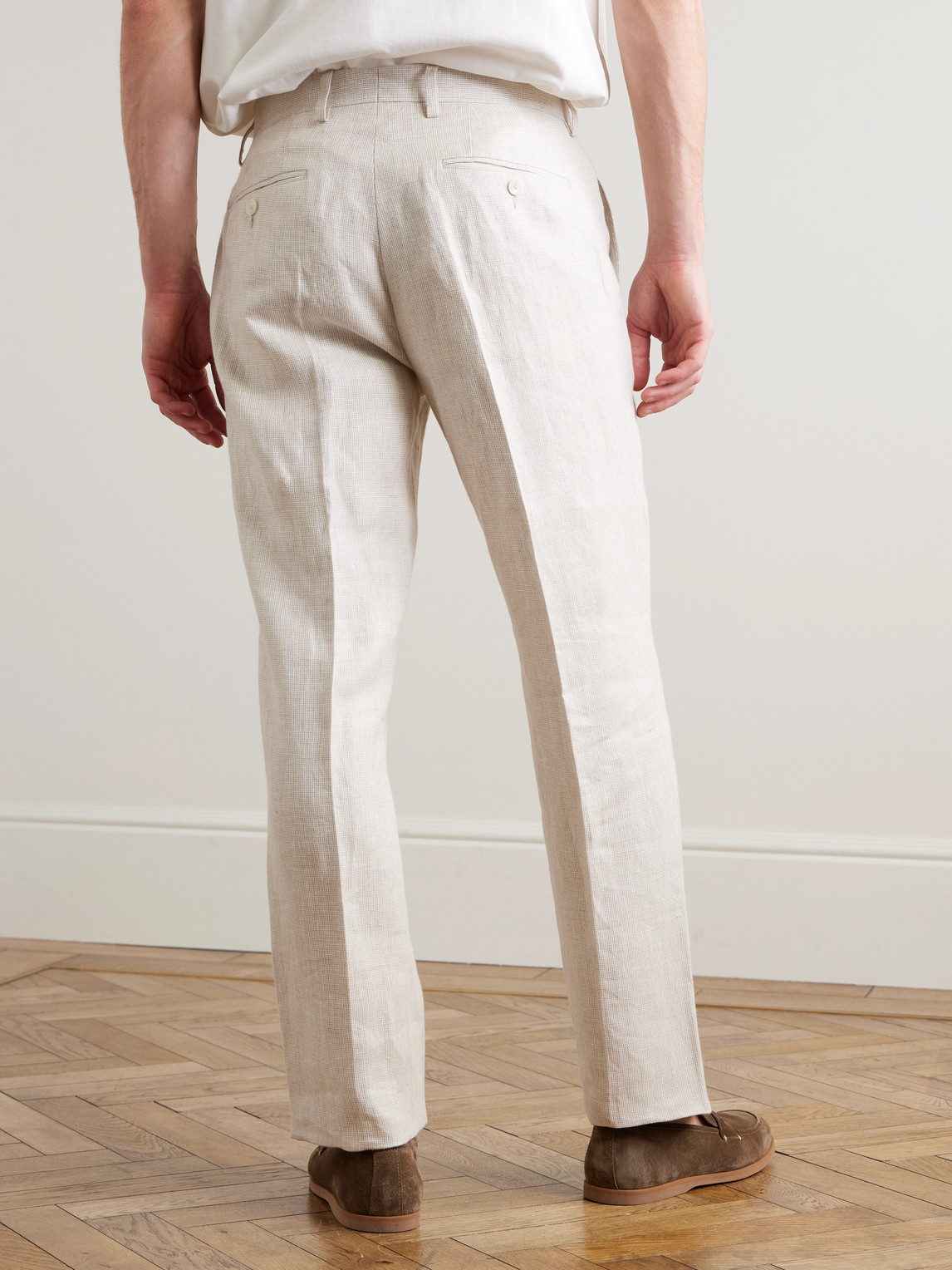  Mr P. - Straight-leg Houndstooth Linen Trousers - Men - Neutrals - 28 