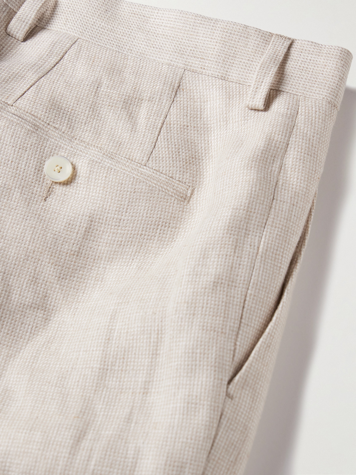 Mr P. - Straight-Leg Houndstooth Linen Trousers