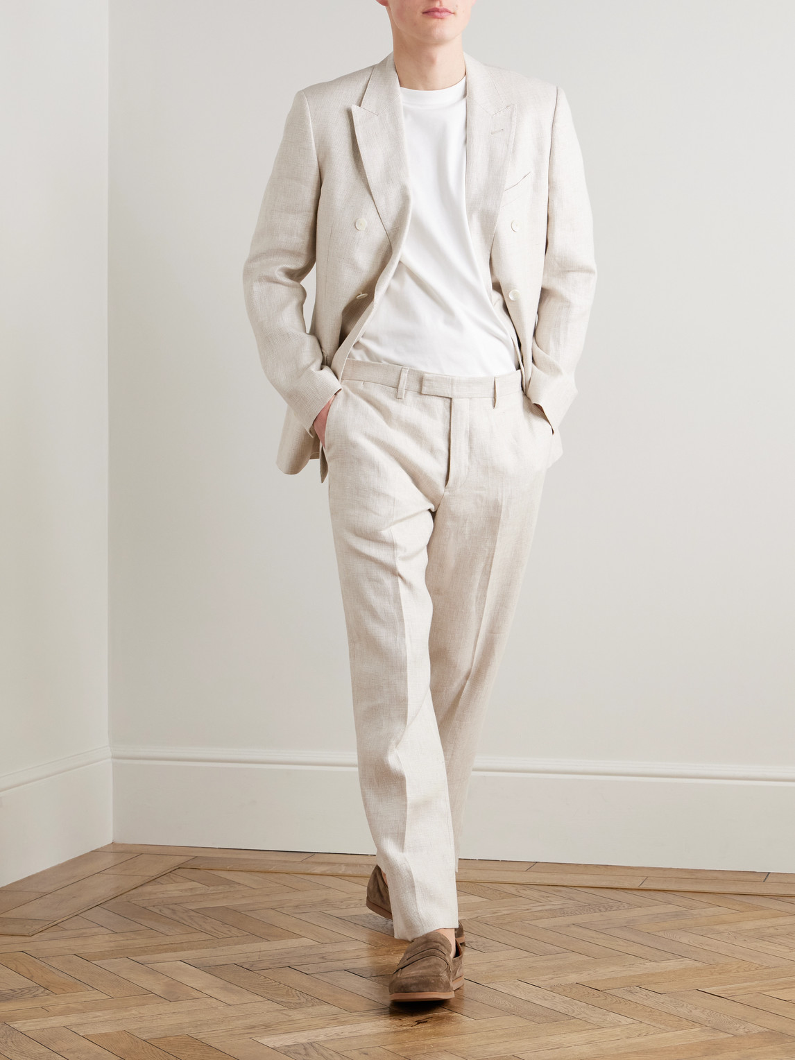 Mr P. - Straight-Leg Houndstooth Linen Trousers