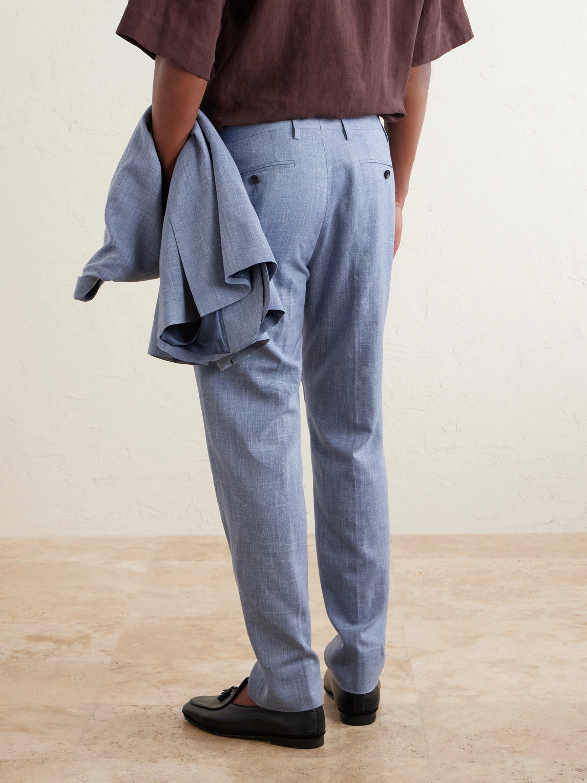 Mr P. - Straight-Leg Pleated Wool, Silk And Linen-Blend Suit Trousers