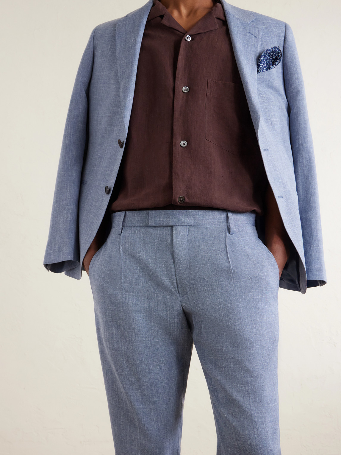 Mr P. - Straight-Leg Pleated Wool, Silk And Linen-Blend Suit Trousers