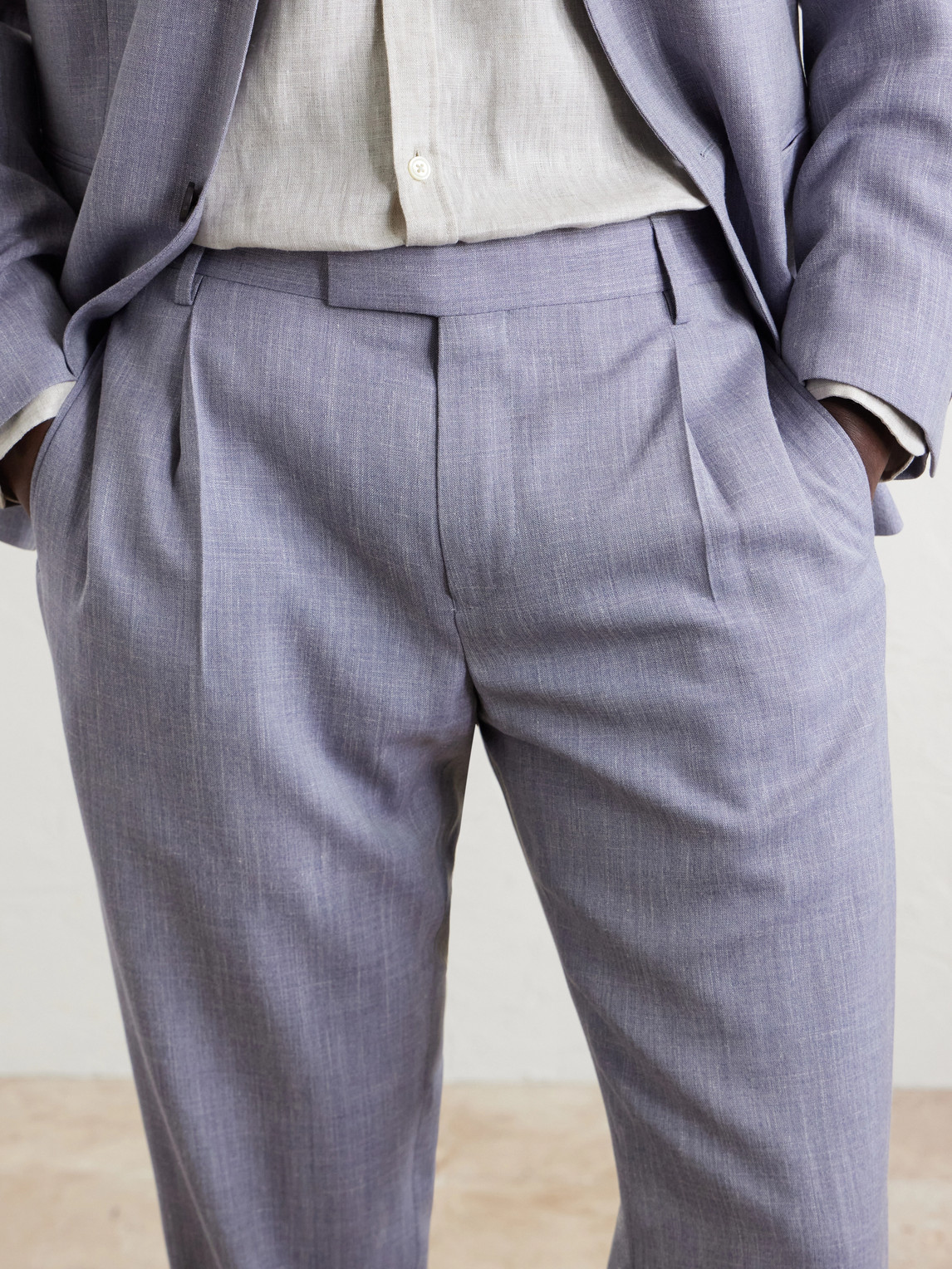 Mr P. - Straight-Leg Pleated Wool, Silk And Linen-Blend Suit Trousers