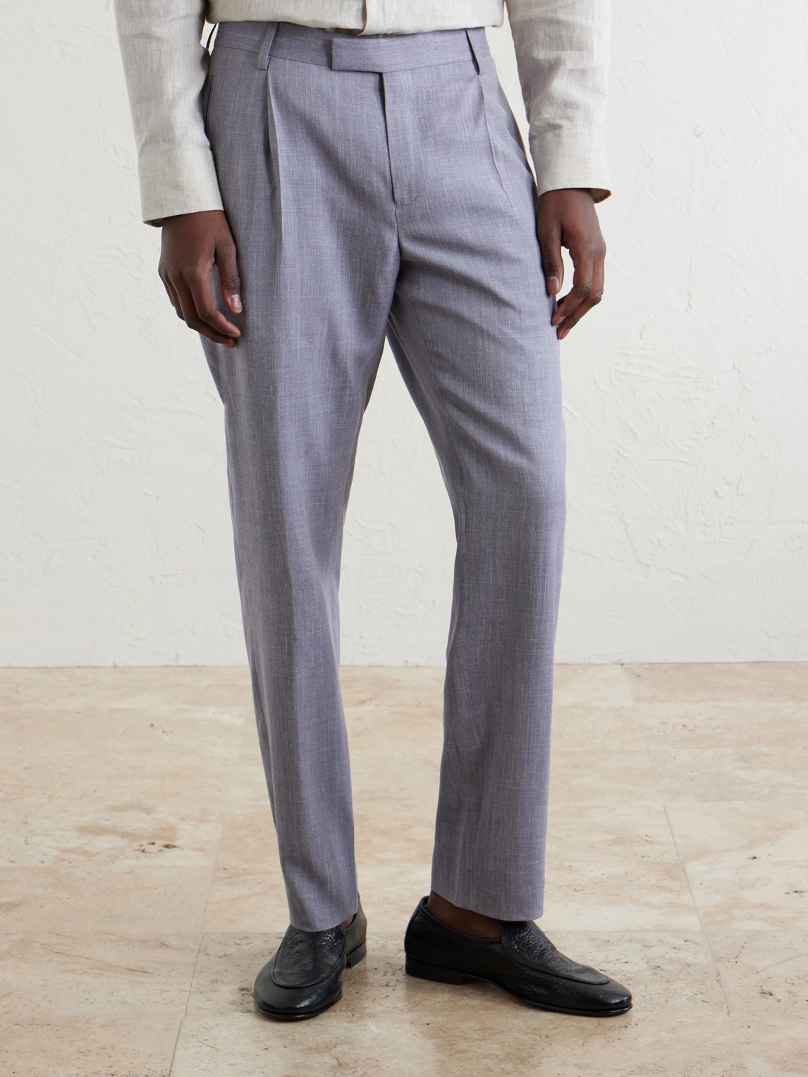 Mr P. - Straight-Leg Pleated Wool, Silk And Linen-Blend Suit Trousers