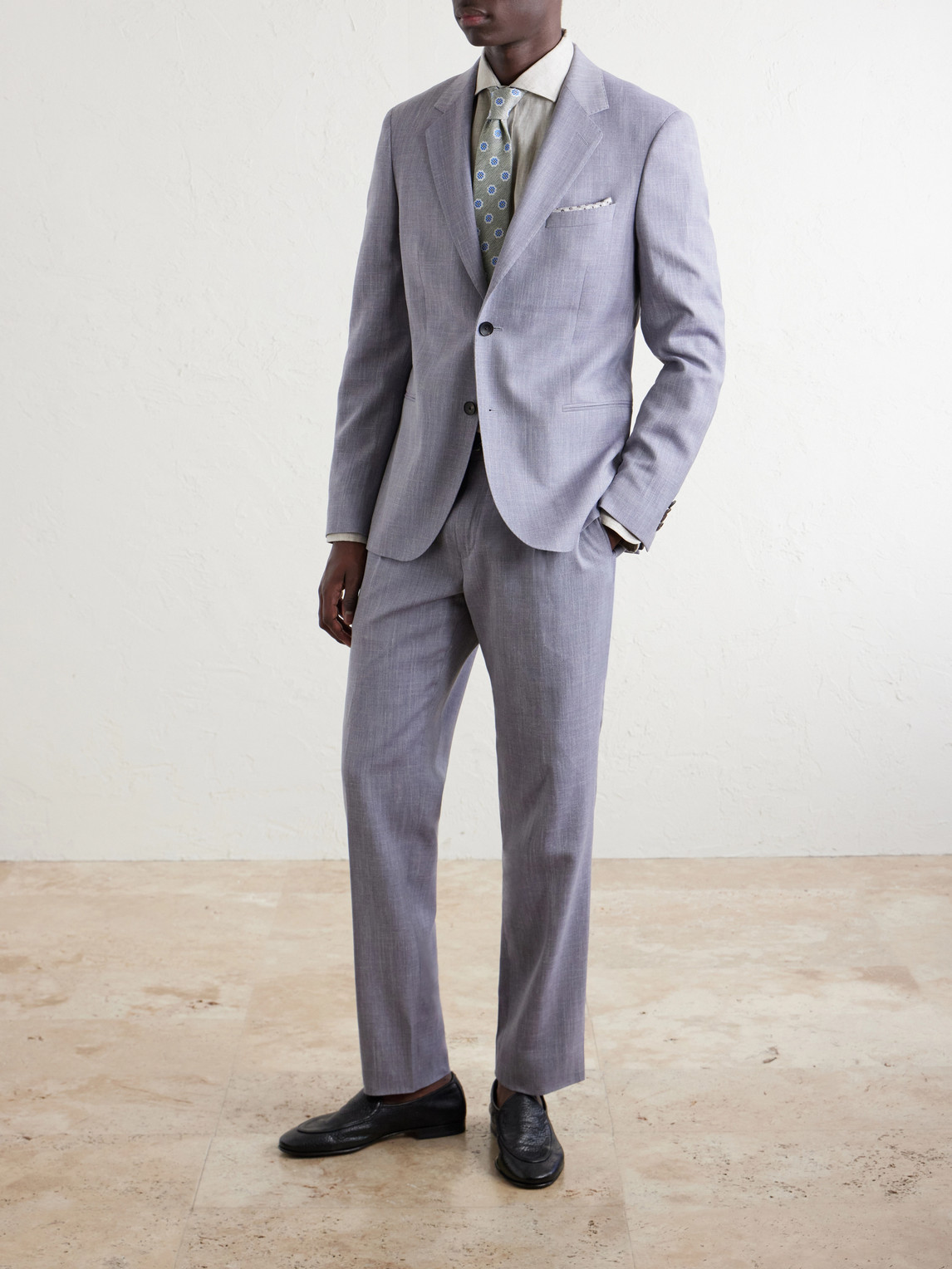 Mr P. - Straight-Leg Pleated Wool, Silk And Linen-Blend Suit Trousers