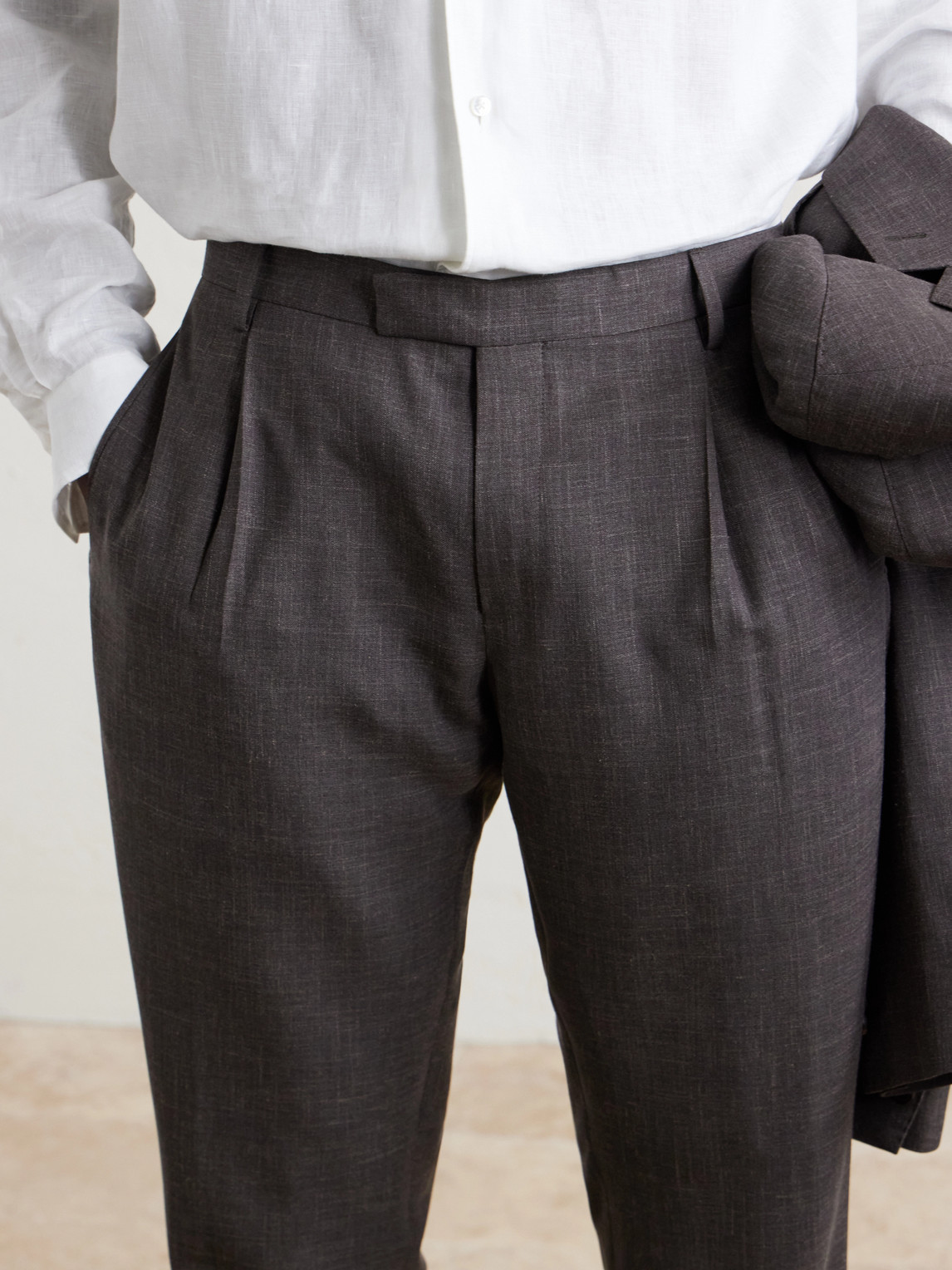 Mr P. - Straight-Leg Pleated Wool, Silk And Linen-Blend Suit Trousers