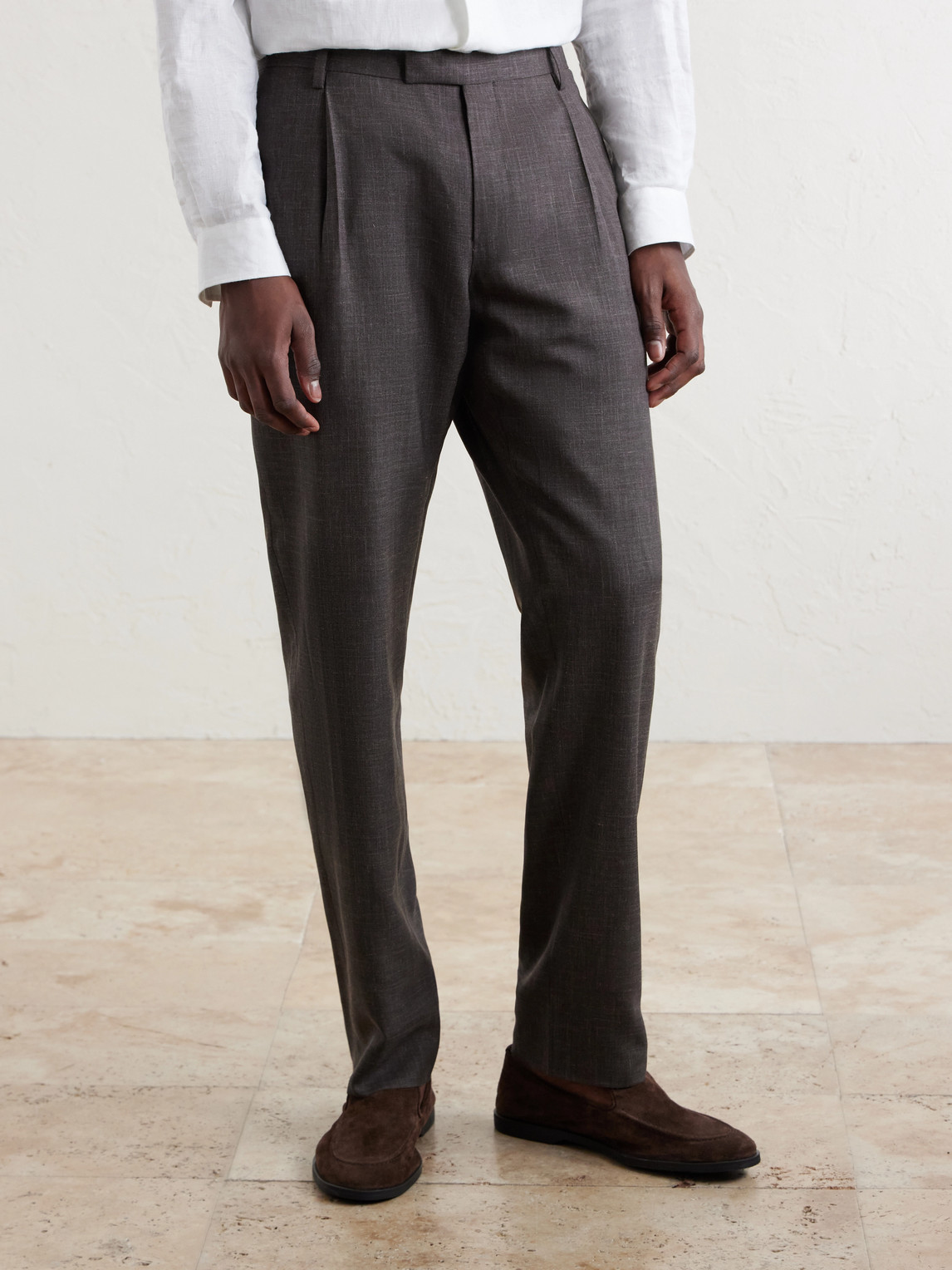 Mr P. - Straight-Leg Pleated Wool, Silk And Linen-Blend Suit Trousers
