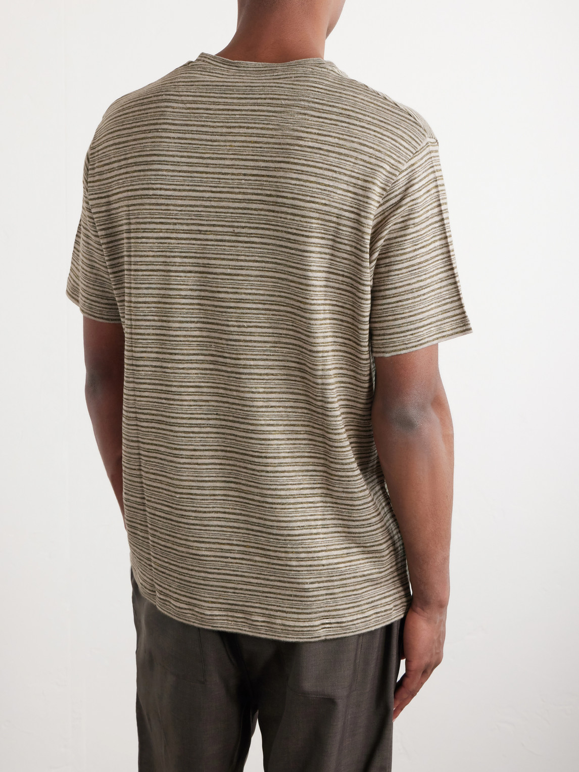  Mr P. - Knitted Striped Linen T-shirt - Men - Green - Xs 