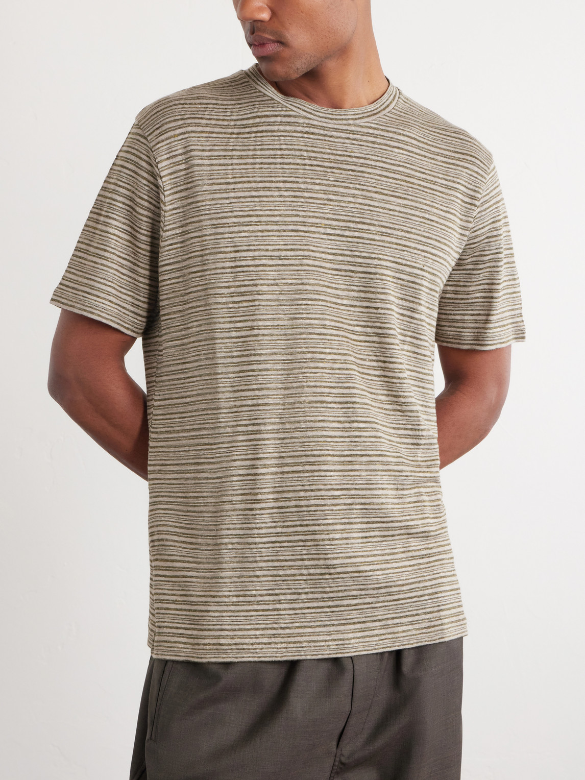  Mr P. - Knitted Striped Linen T-shirt - Men - Green - Xs 