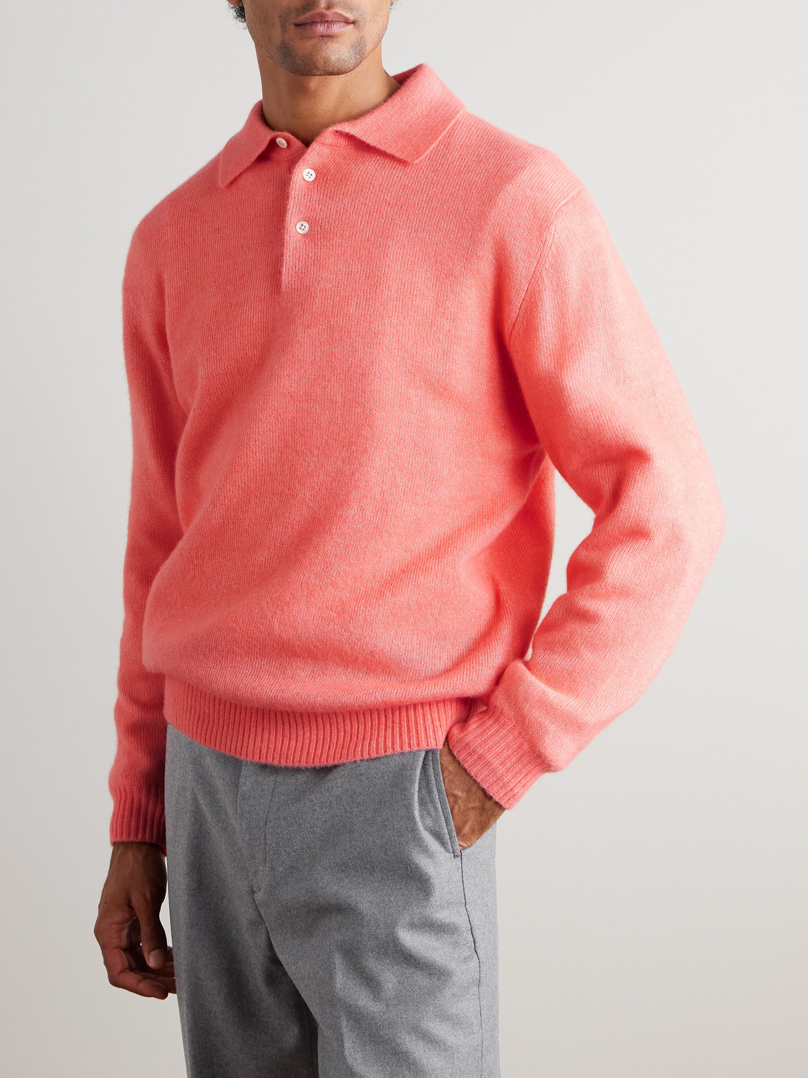 Beams Wool-blend Polo Shirt In Pink