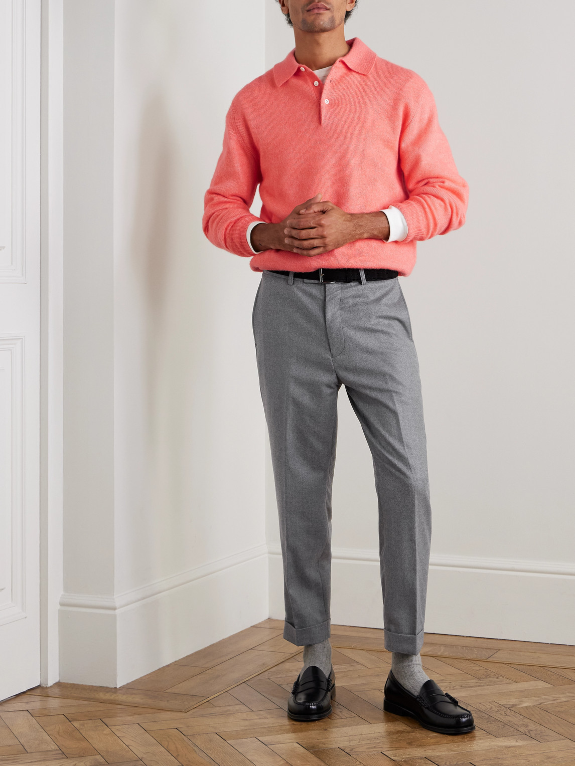 Beams Wool-blend Polo Shirt In Pink