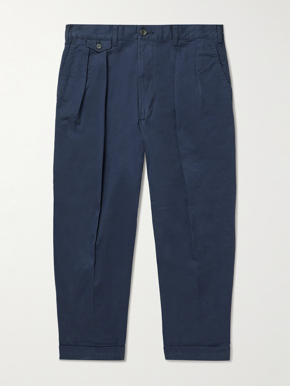 Beams Plus 2 Pleats Tapered Cropped Pleated Cotton-Blend Twill Trousers - Men
