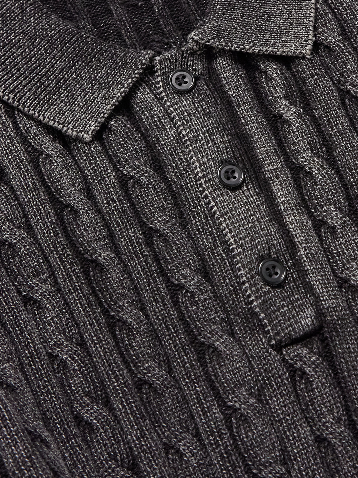  Beams Plus - Cable-knit Cotton Polo Shirt - Men - Black - S 