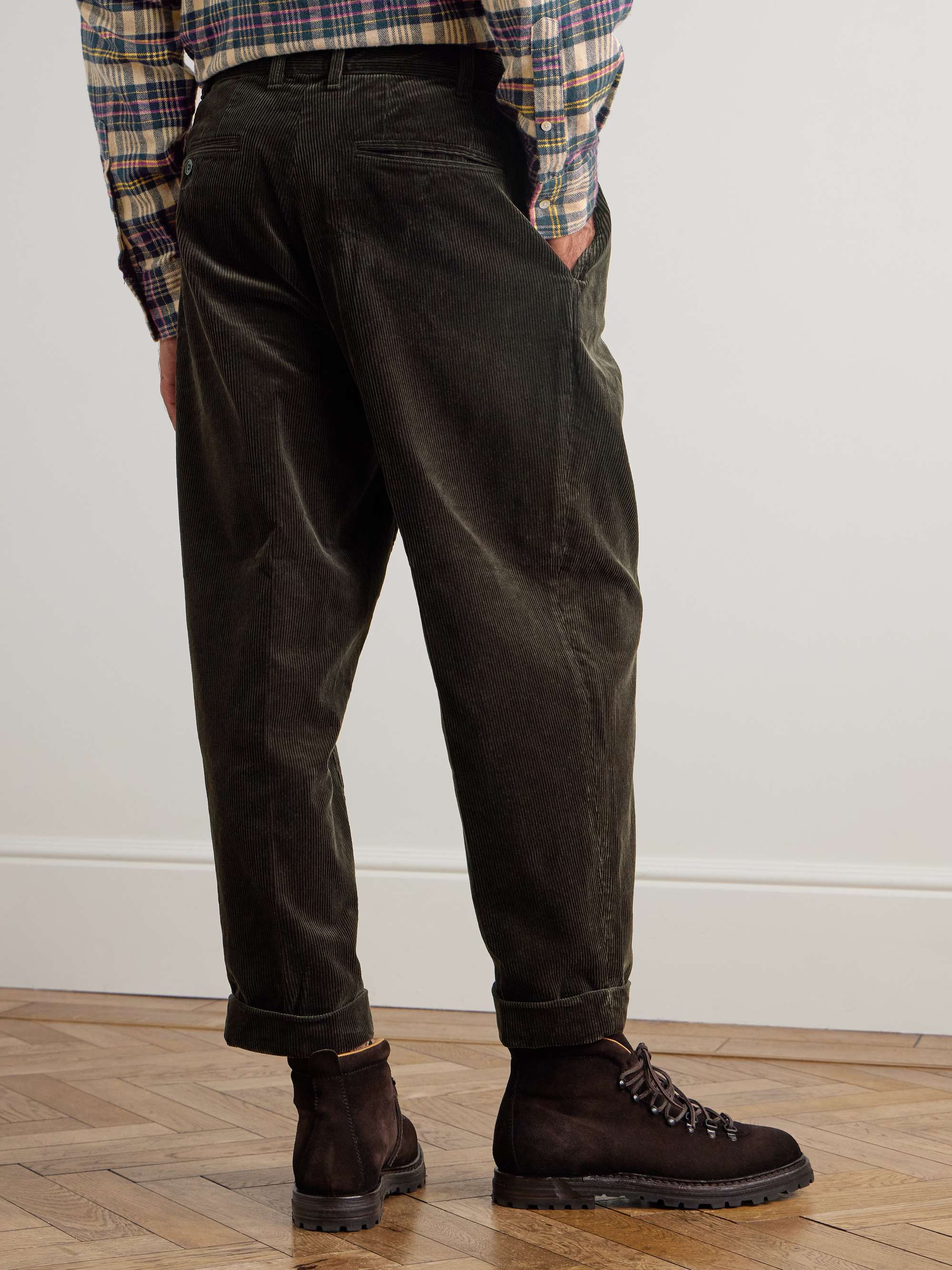 BEAMS PLUS Cropped Pleated Cotton-Corduroy Trousers