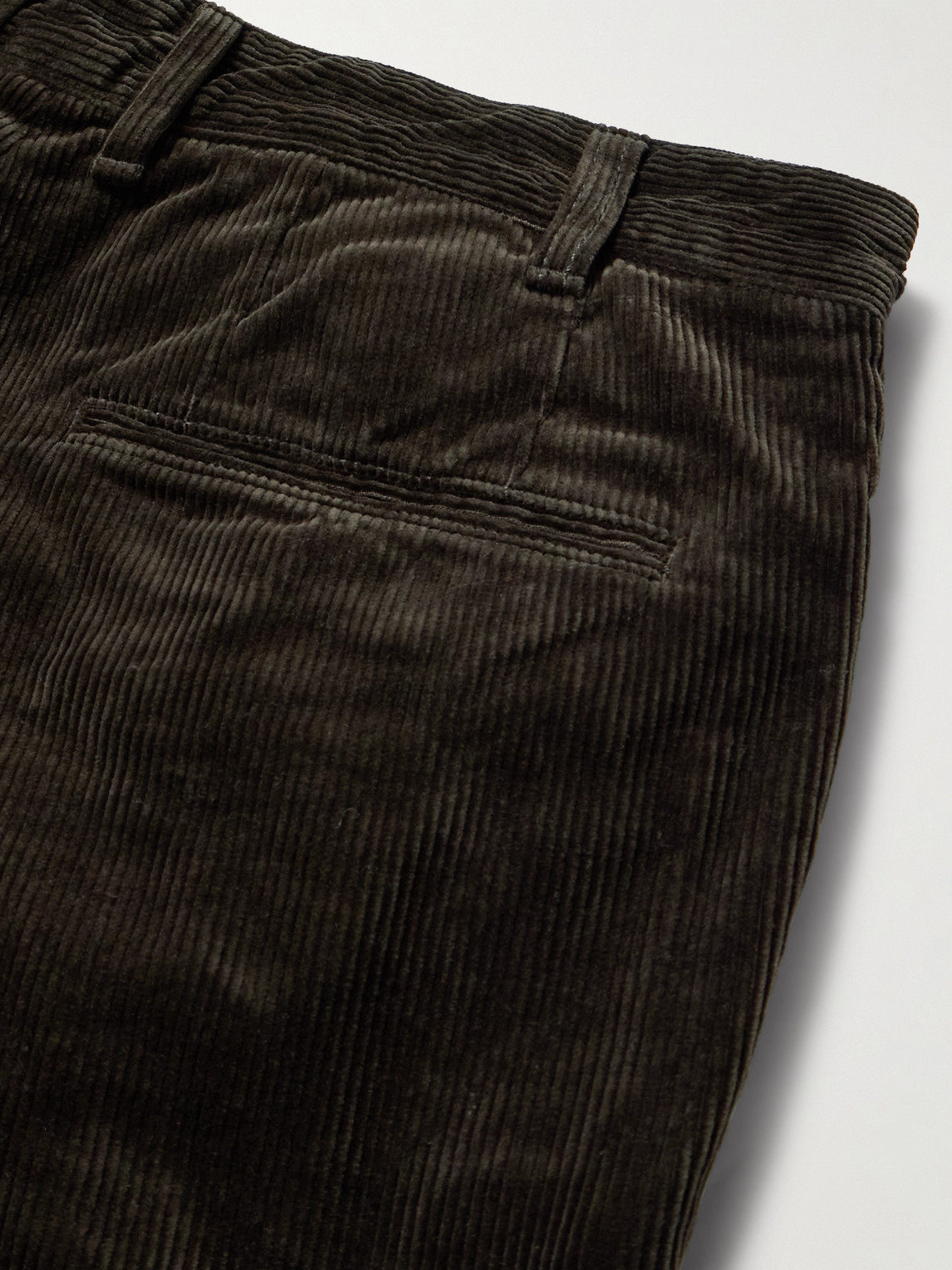 Beams Cropped Pleated Cotton-corduroy Trousers In Brown