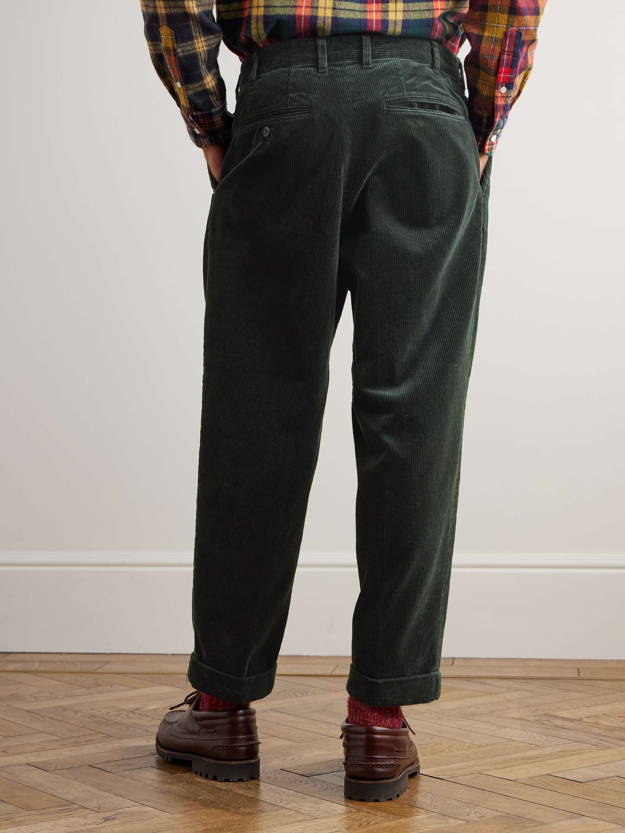 BEAMS PLUS Cropped Pleated Cotton-Corduroy Trousers