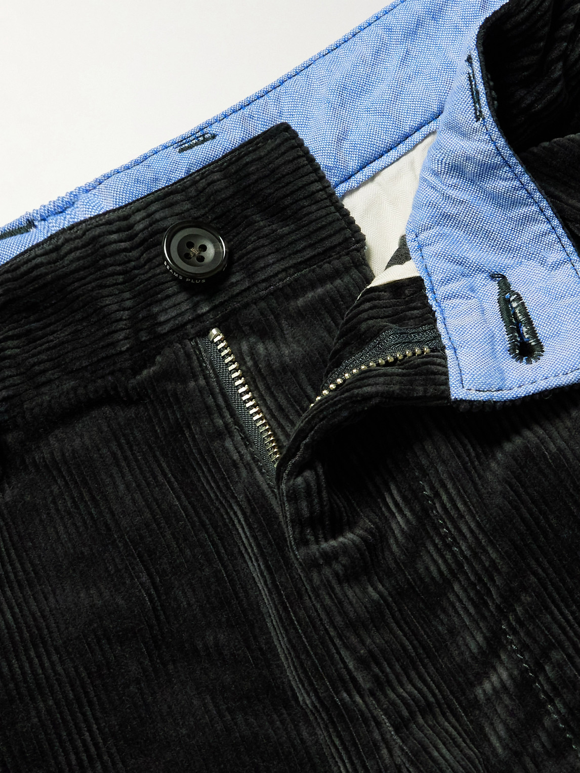 Beams Cropped Pleated Cotton-corduroy Trousers In Black