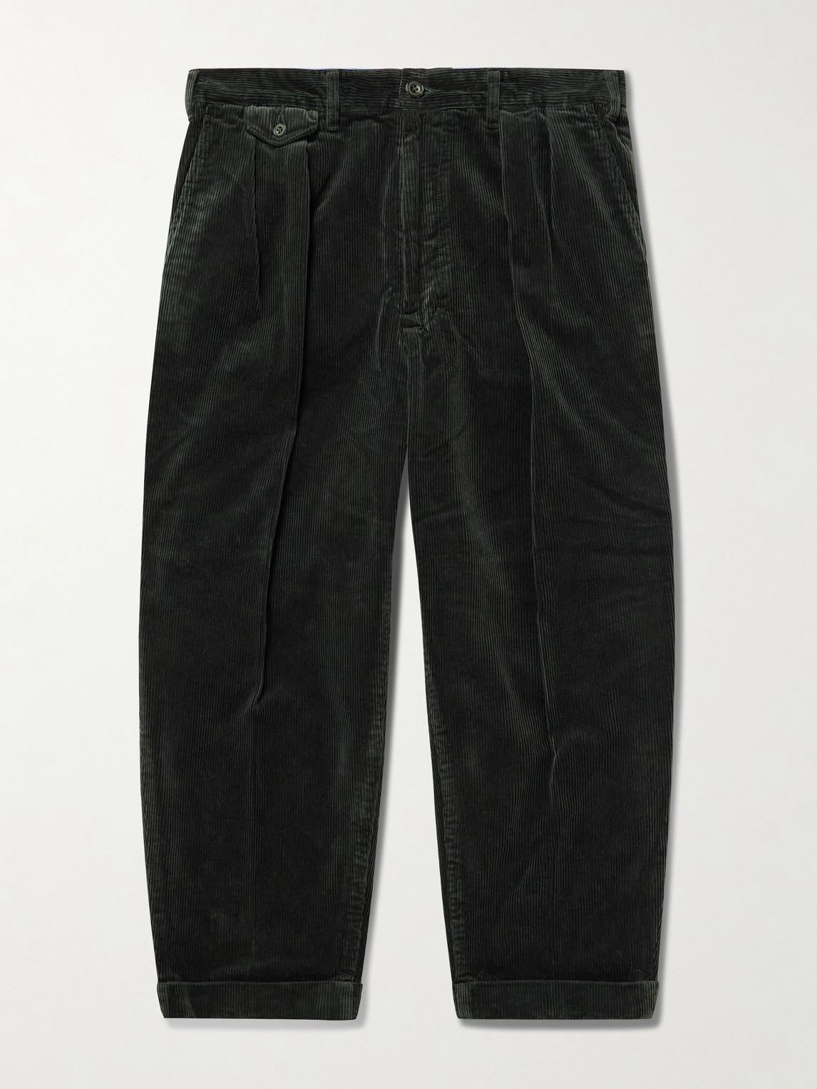 Beams Plus Cropped Pleated Cotton-Corduroy Trousers - Men