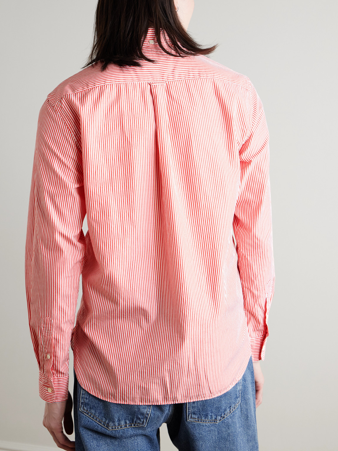 Beams Button-down Collar Striped Cotton Shirt In Pink
