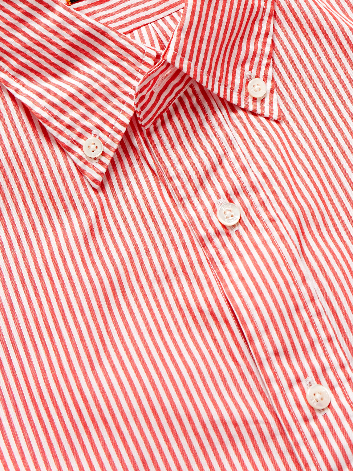 Beams Button-down Collar Striped Cotton Shirt In Pink