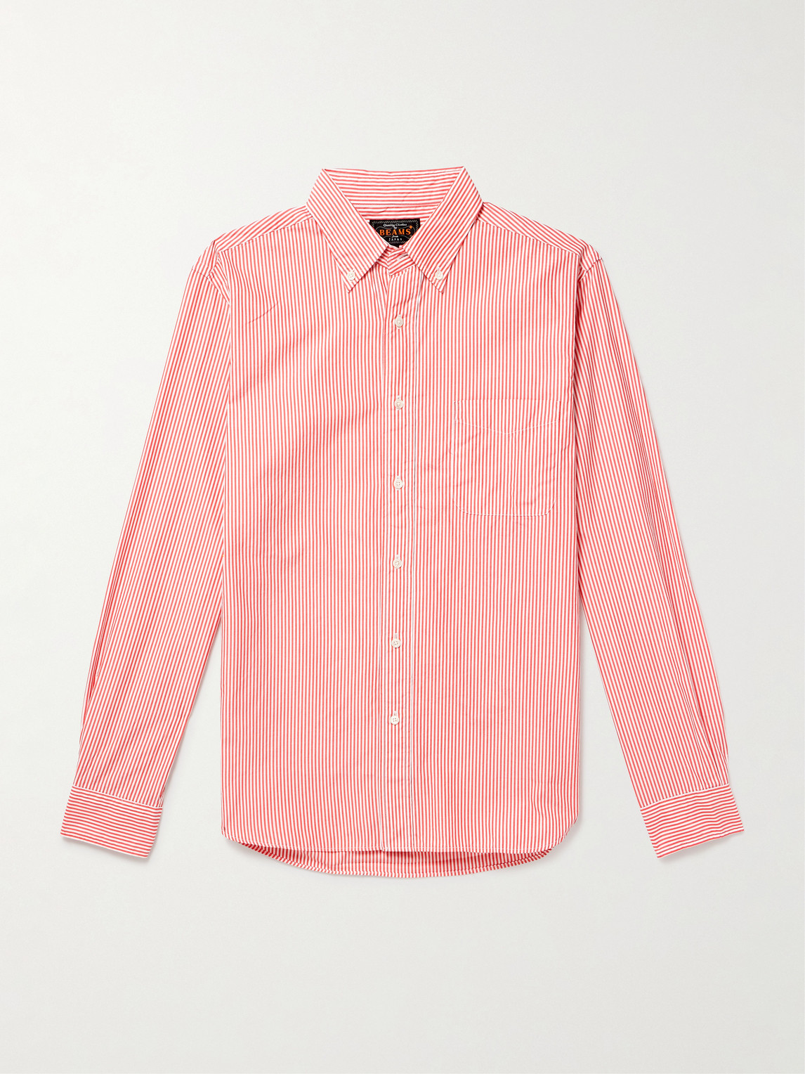 Beams Button-down Collar Striped Cotton Shirt In Pink