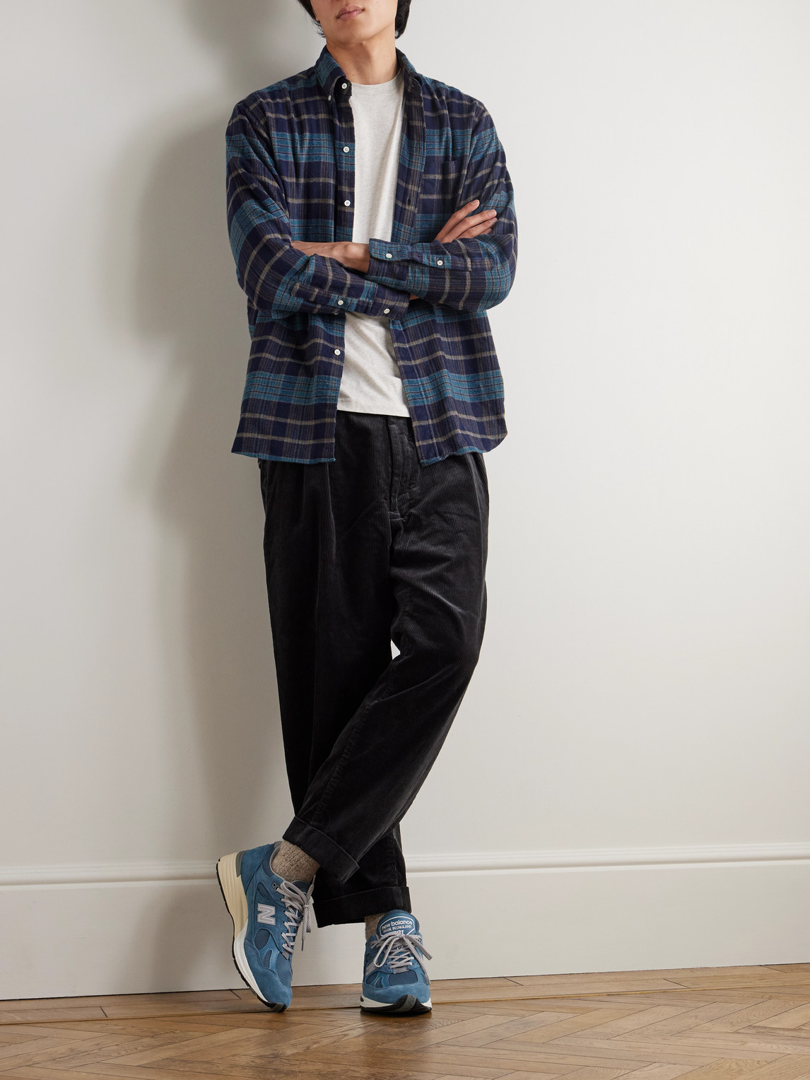 Beams Checked Wool-flannel Shirt In Blue