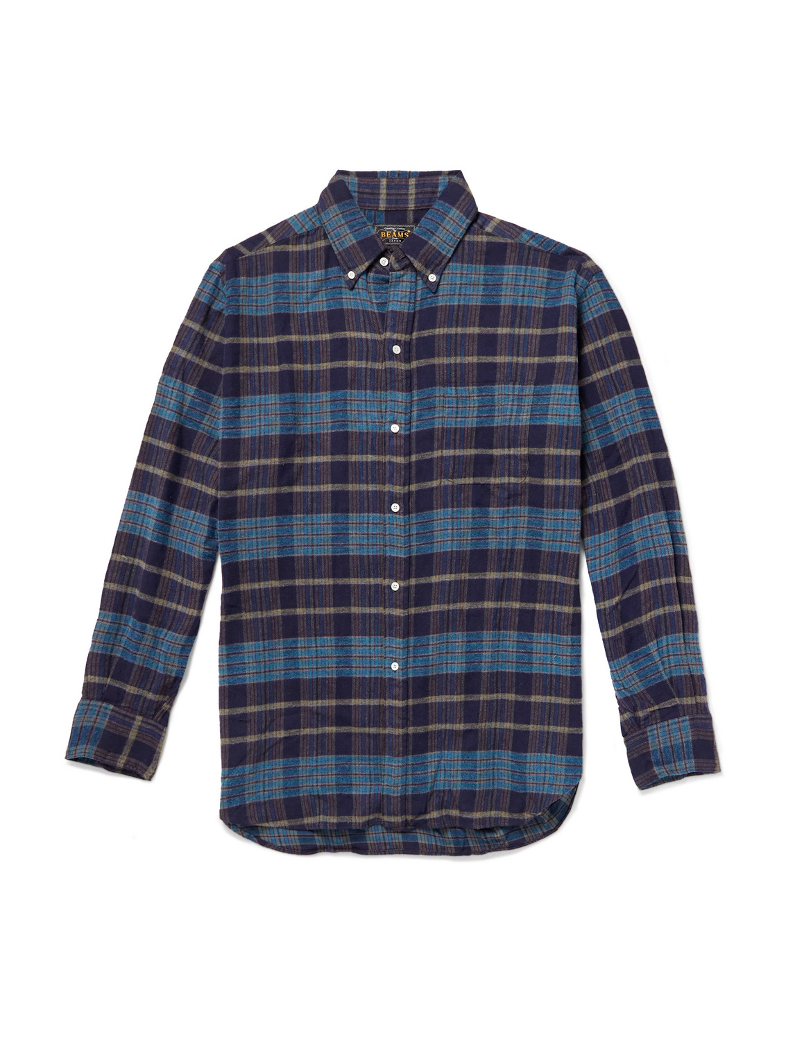 Beams Checked Wool-flannel Shirt In Blue