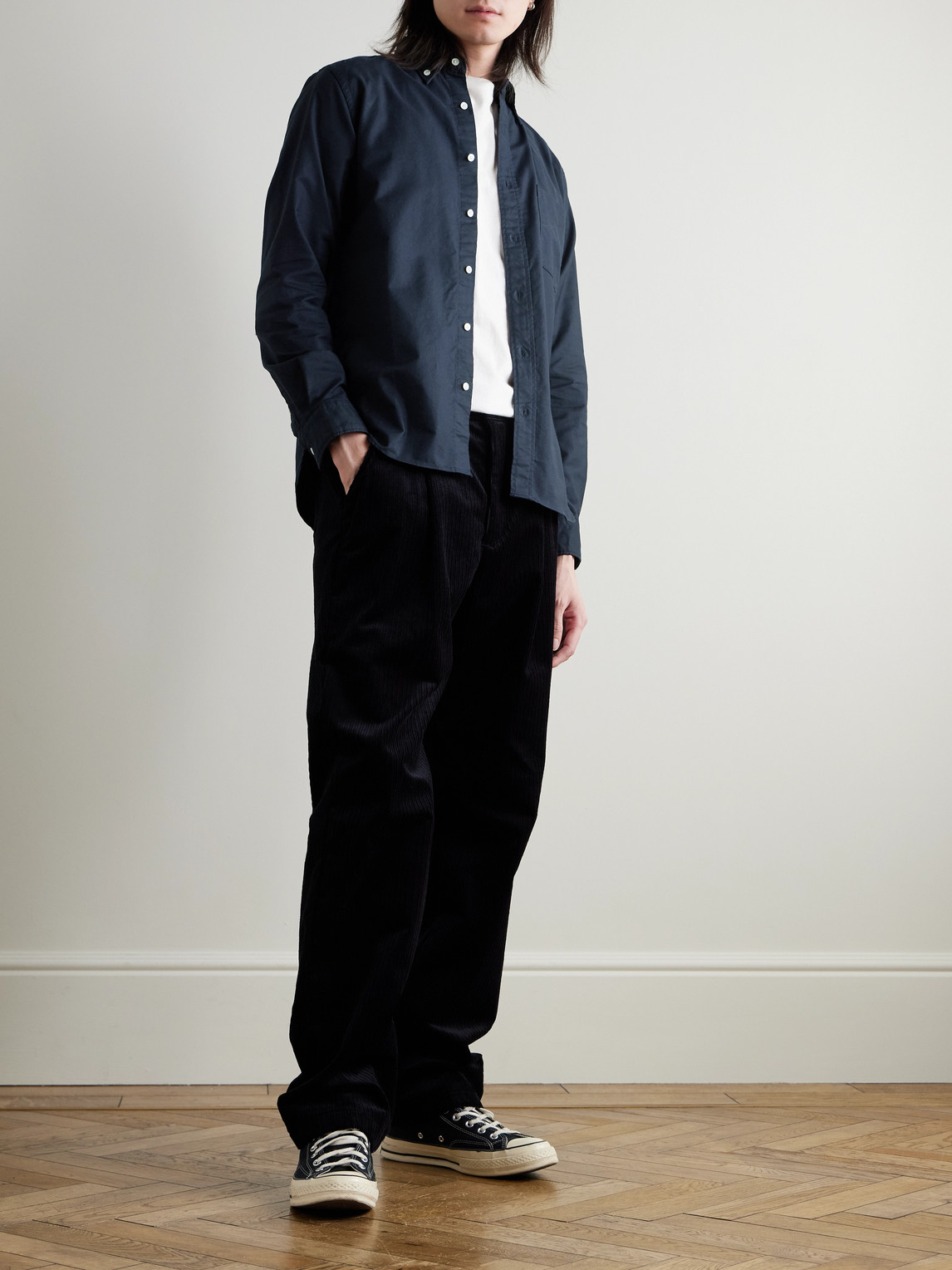 Beams Button-down Collar Cotton Oxford Shirt In Blue