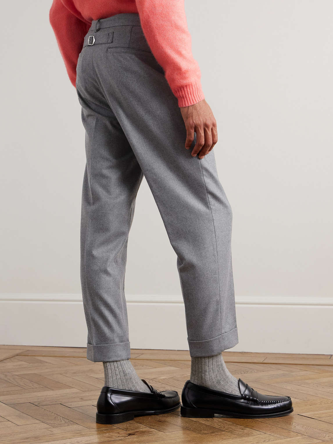 Beams Ivy Cropped Tapered Brushed Wool-blend Twill Suit Trousers In Gray
