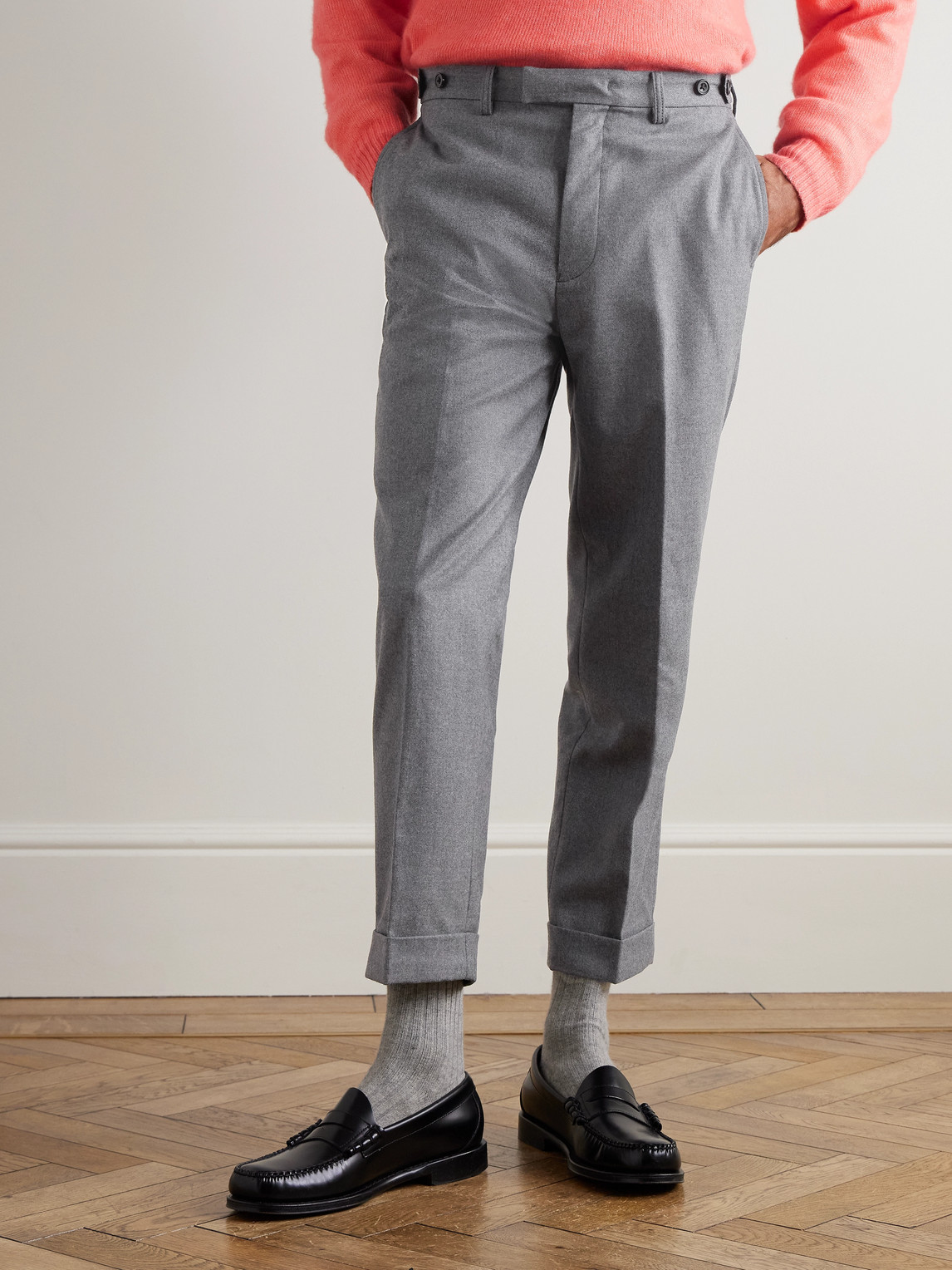 Beams Ivy Cropped Tapered Brushed Wool-blend Twill Suit Trousers In Gray
