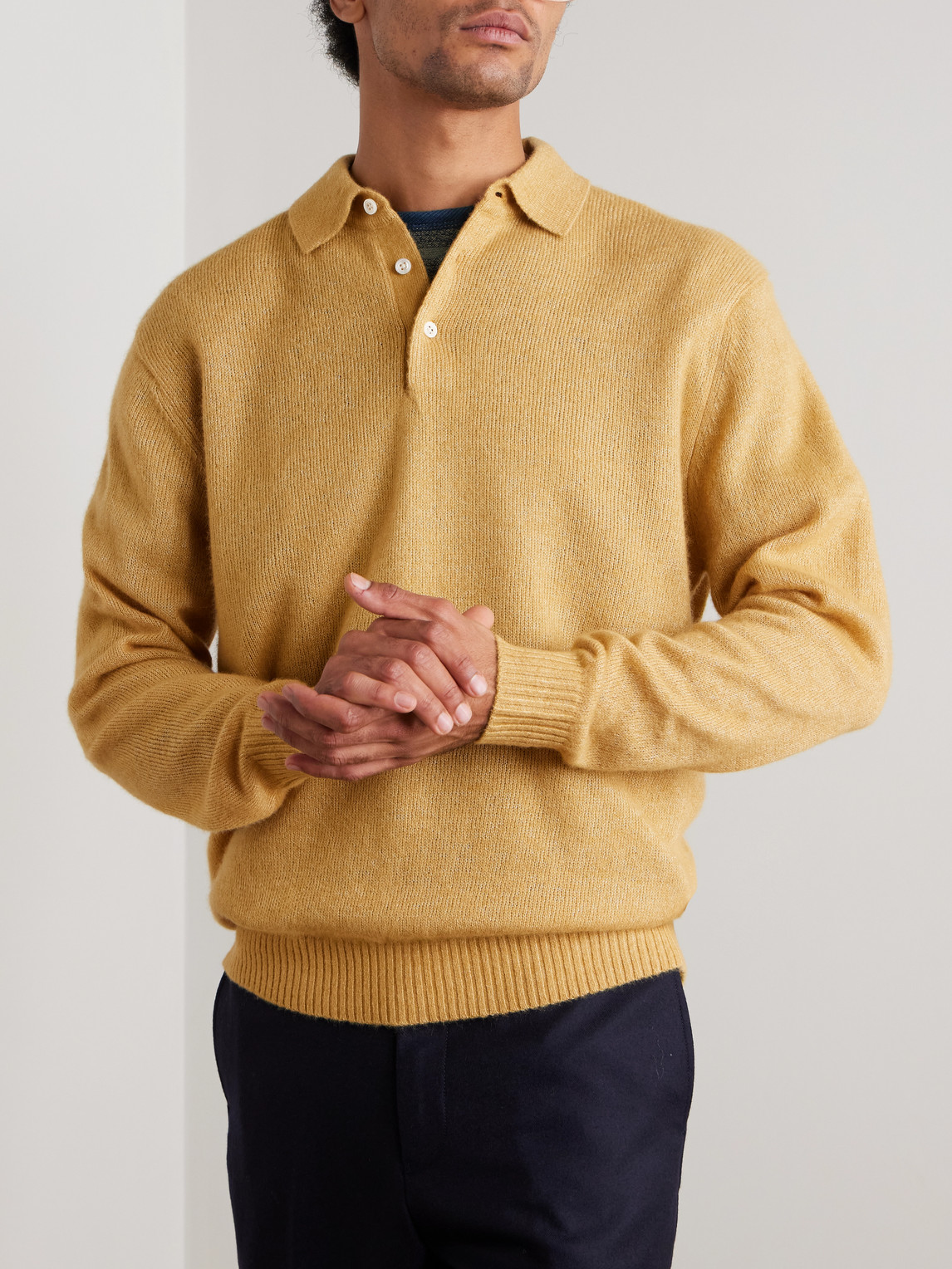 Beams Wool-blend Polo Shirt In Gold
