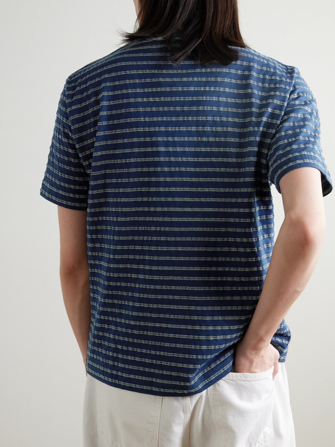  Beams Plus - Striped Cotton T-shirt - Men - Blue - L 