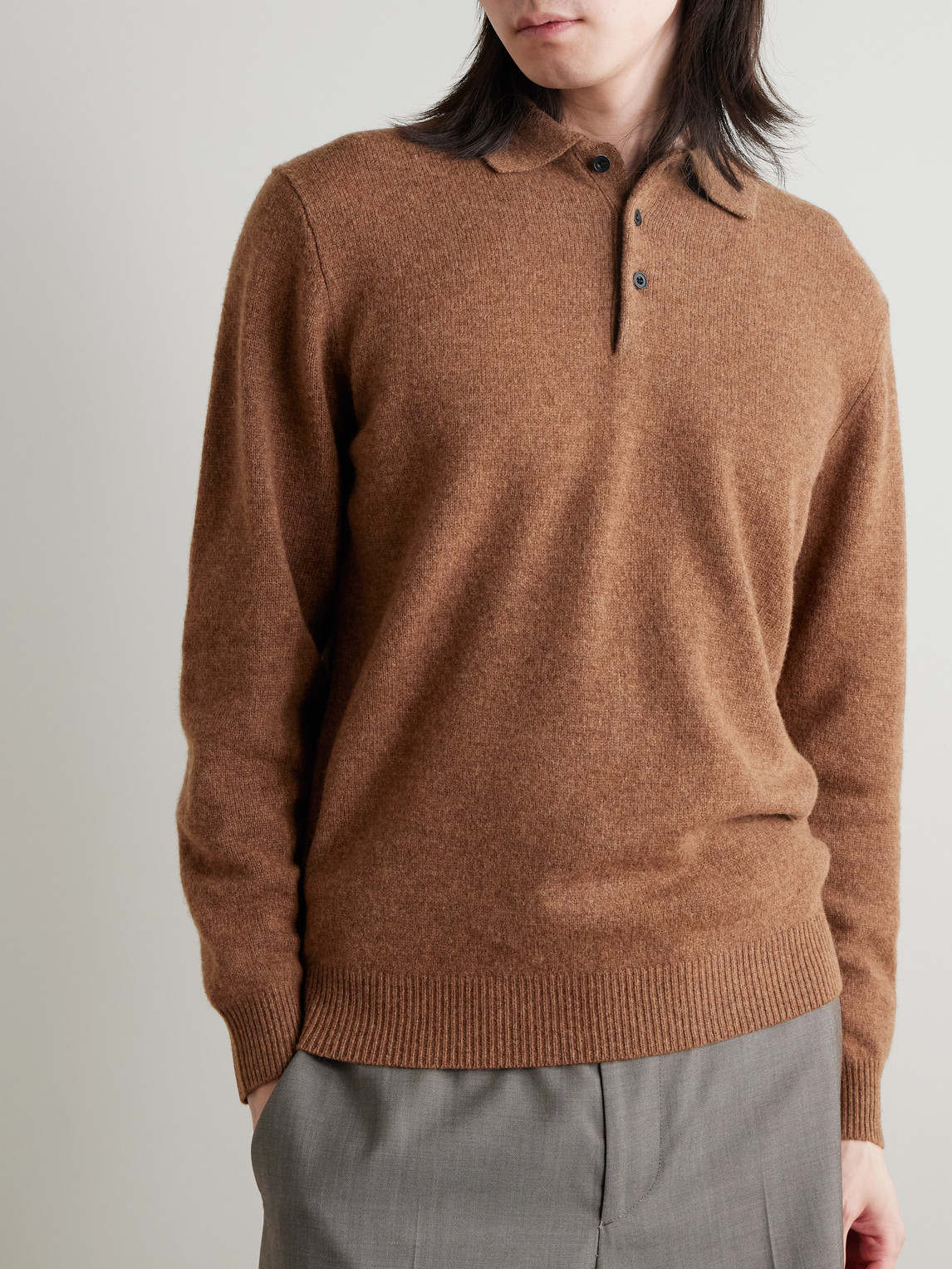  Beams Plus - Wool Polo Shirt - Men - Brown - S 