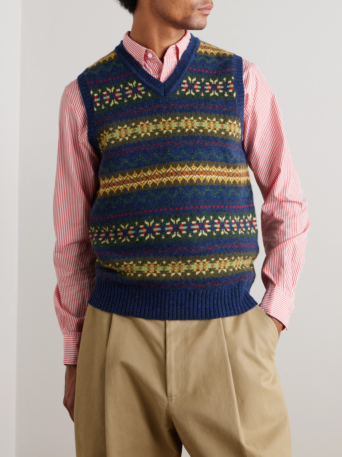  Beams Plus - Fair Isle Wool-blend Sweater Vest - Men - Blue - M 