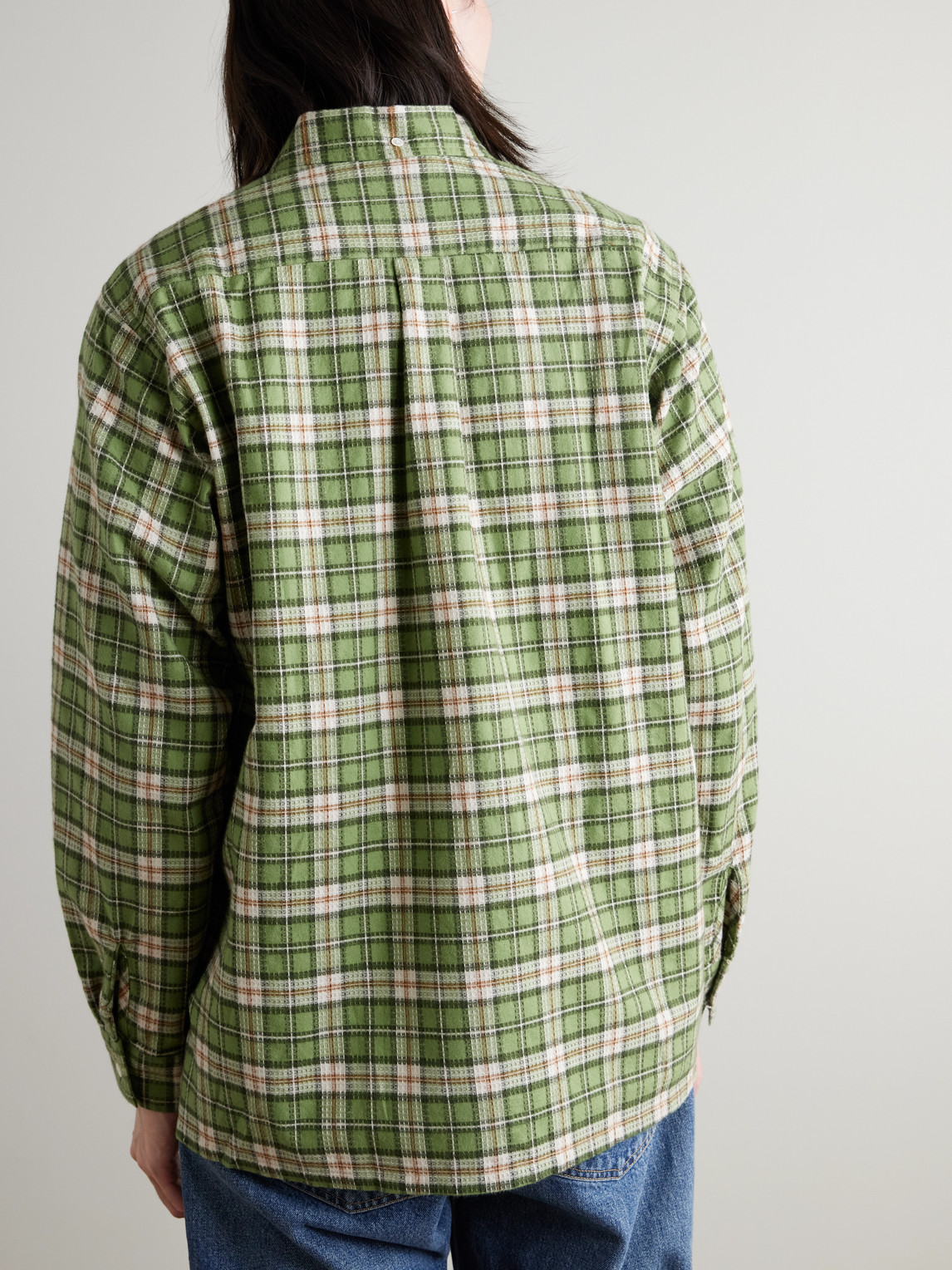 Beams Button-down Collar Checked Cotton-dobby Shirt In Green