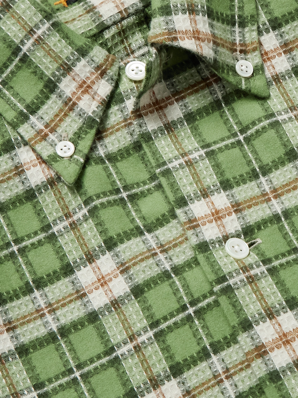 Beams Button-down Collar Checked Cotton-dobby Shirt In Green