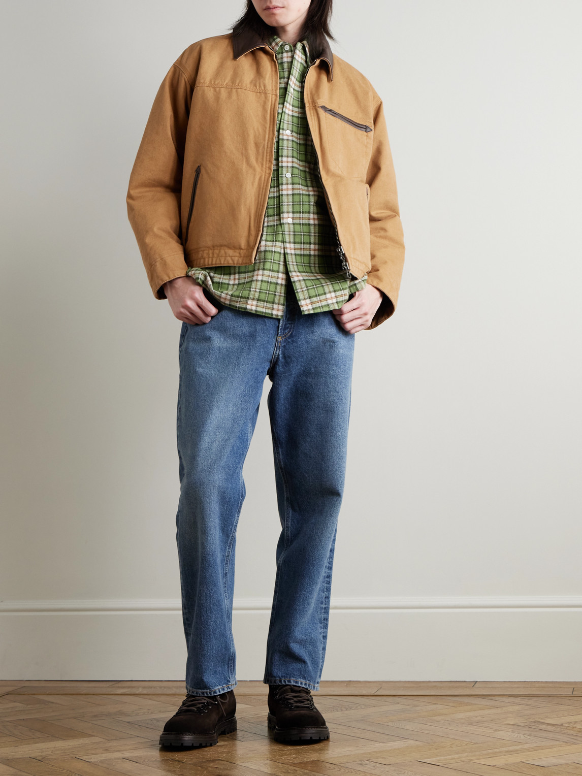 Beams Button-down Collar Checked Cotton-dobby Shirt In Green