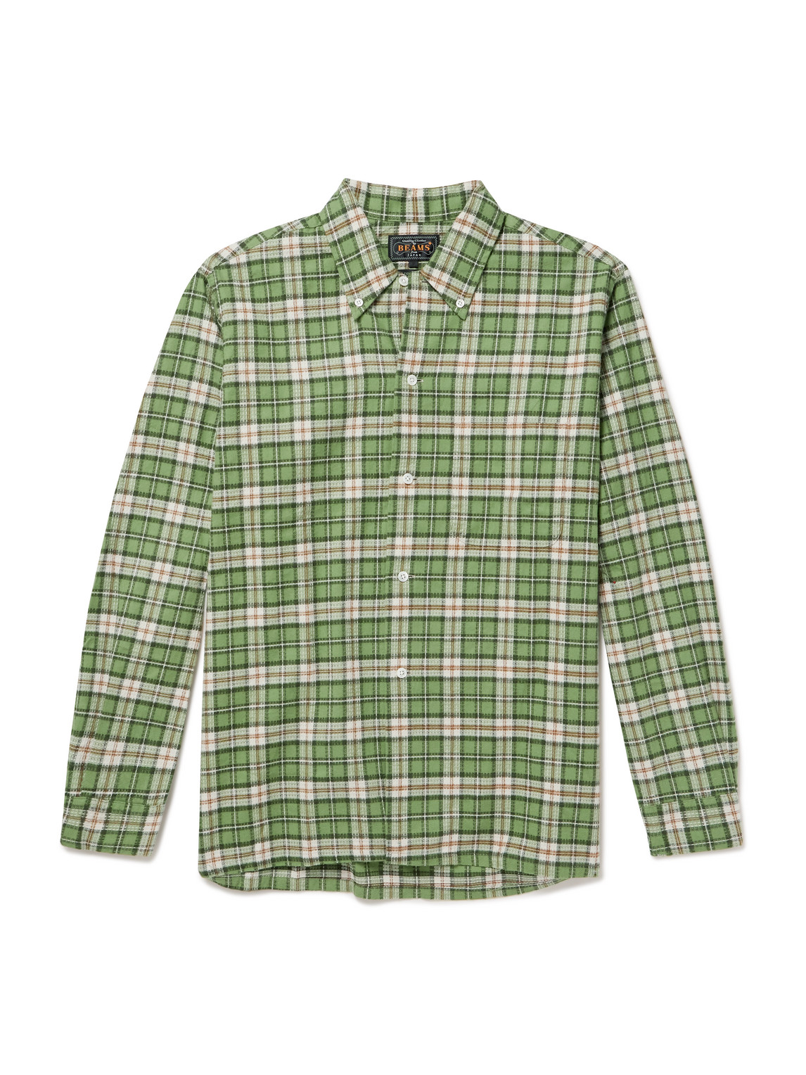 Beams Button-down Collar Checked Cotton-dobby Shirt In Green