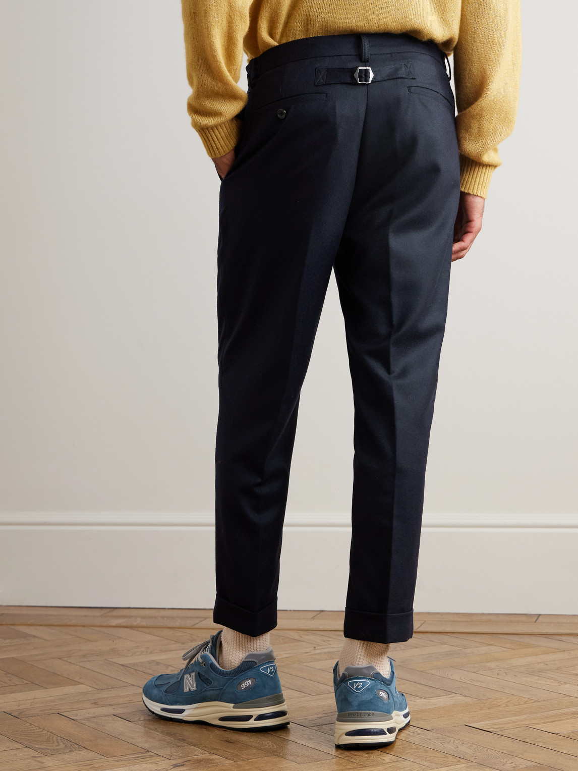 Beams Ivy Cropped Tapered Brushed Wool-blend Twill Suit Trousers In Blue