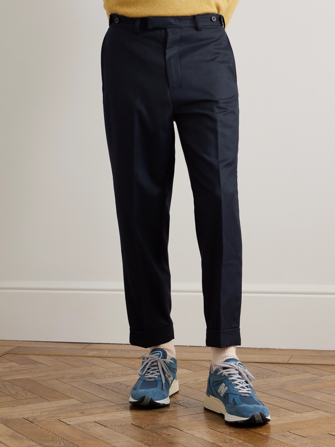 Beams Ivy Cropped Tapered Brushed Wool-blend Twill Suit Trousers In Blue