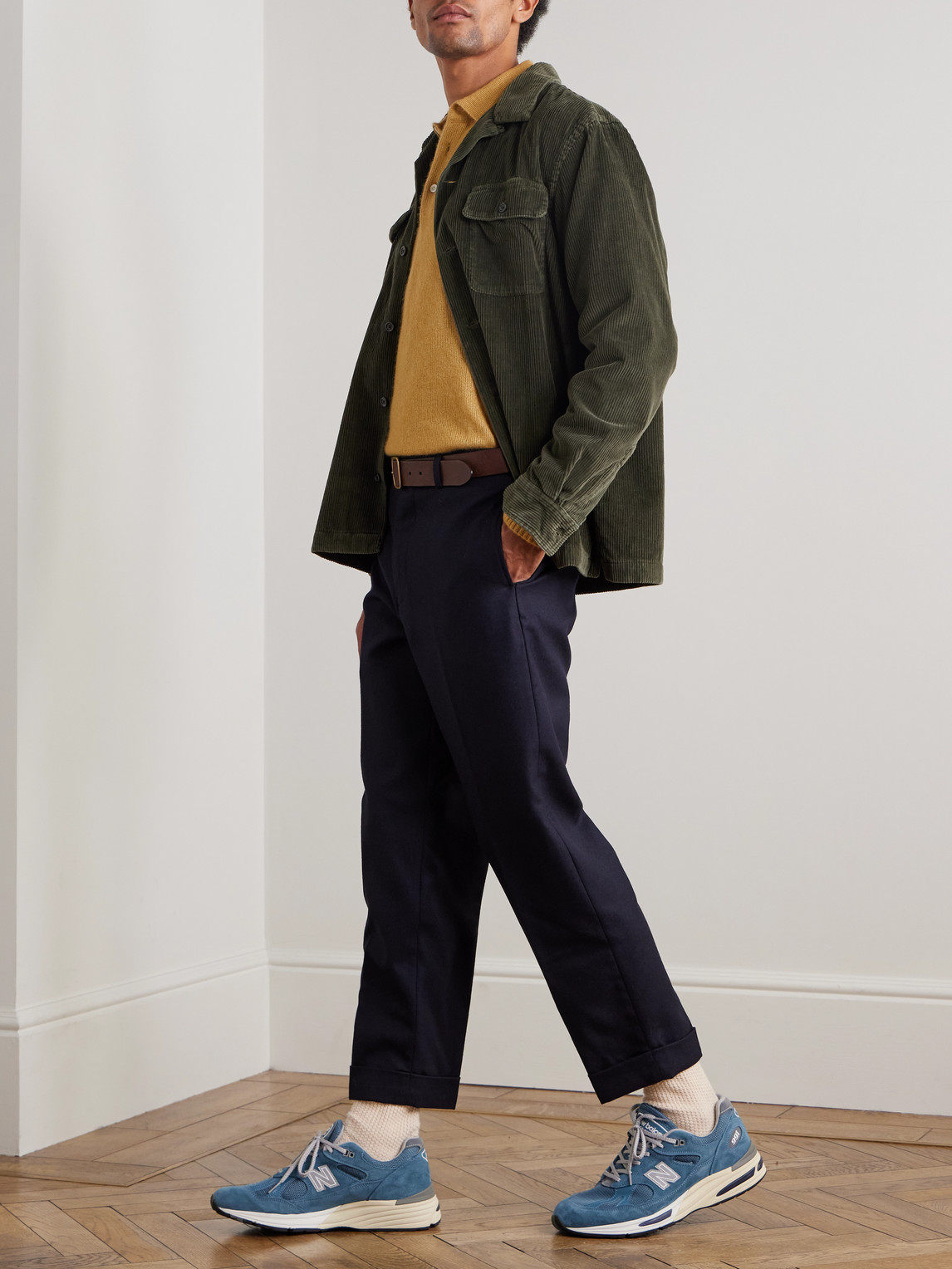 Beams Ivy Cropped Tapered Brushed Wool-blend Twill Suit Trousers In Blue