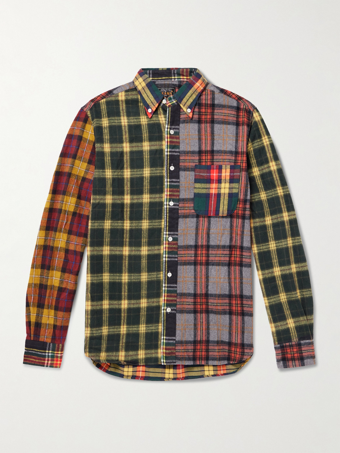 Beams Patchwork Checked Cotton-flannel Shirt In Multi