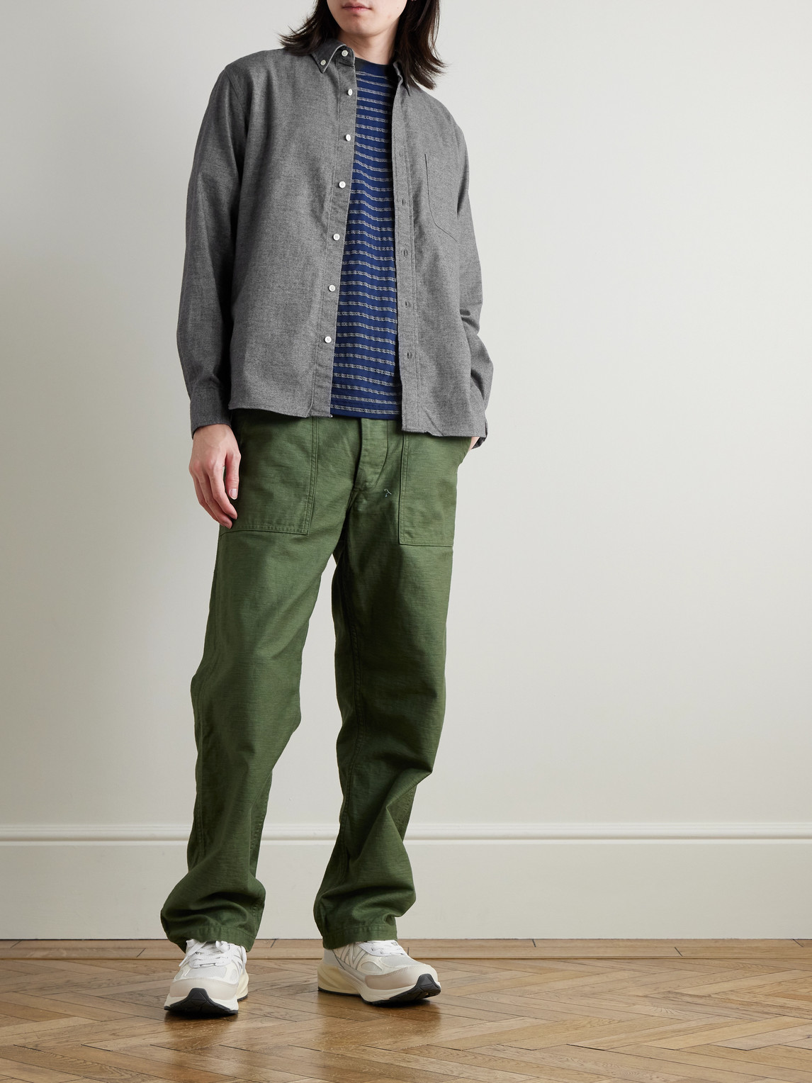 Beams Button-down Collar Cotton-flannel Shirt In Gray