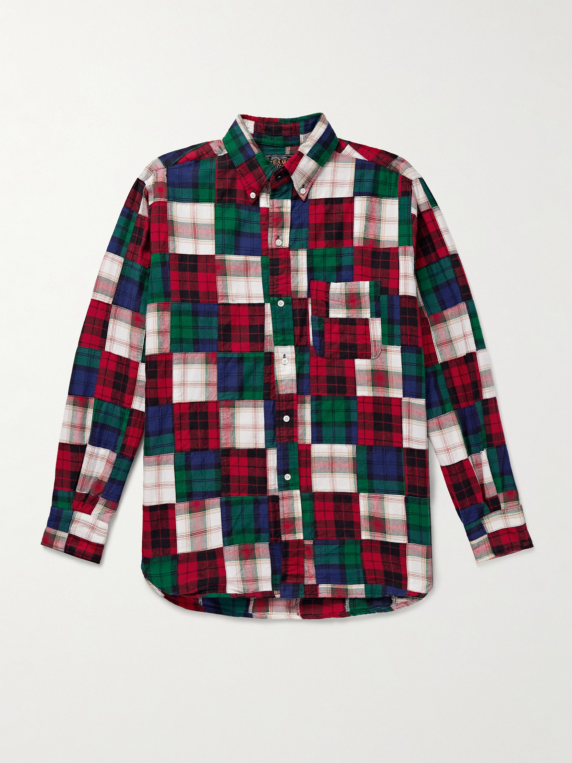 Beams Plus Button-Down Collar Patchworked Checked Wool-adras Shirten