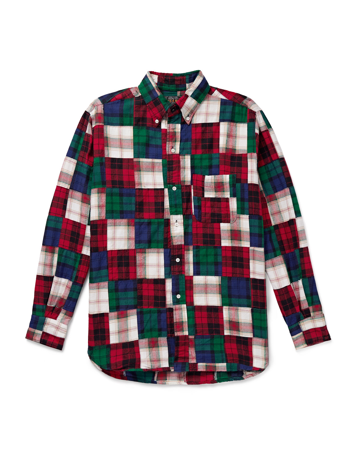 Beams Button-down Collar Patchworked Checked Wool-madras Shirt In Multi