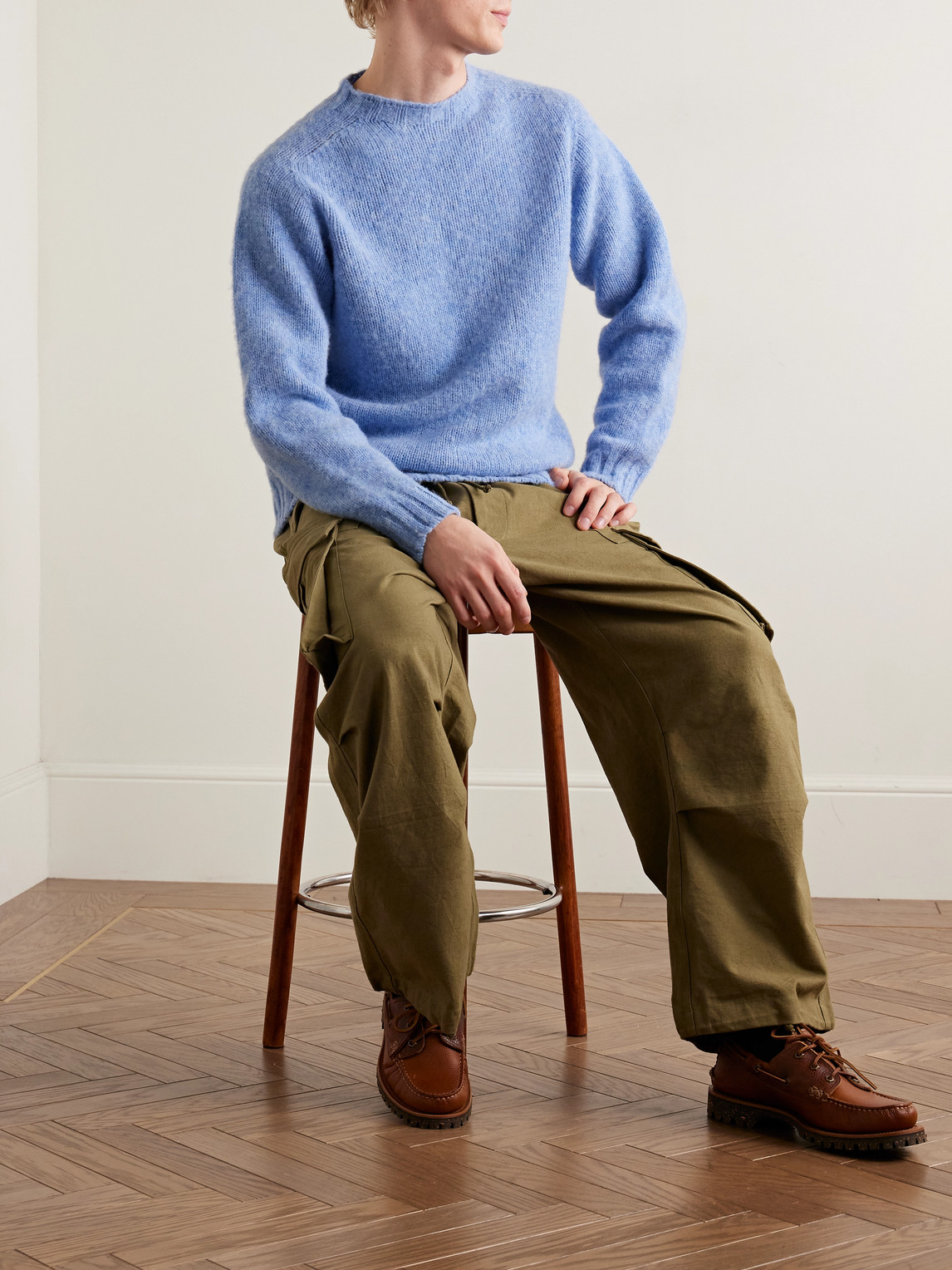Beams Shaggy Bernard Wool Sweater In Blue