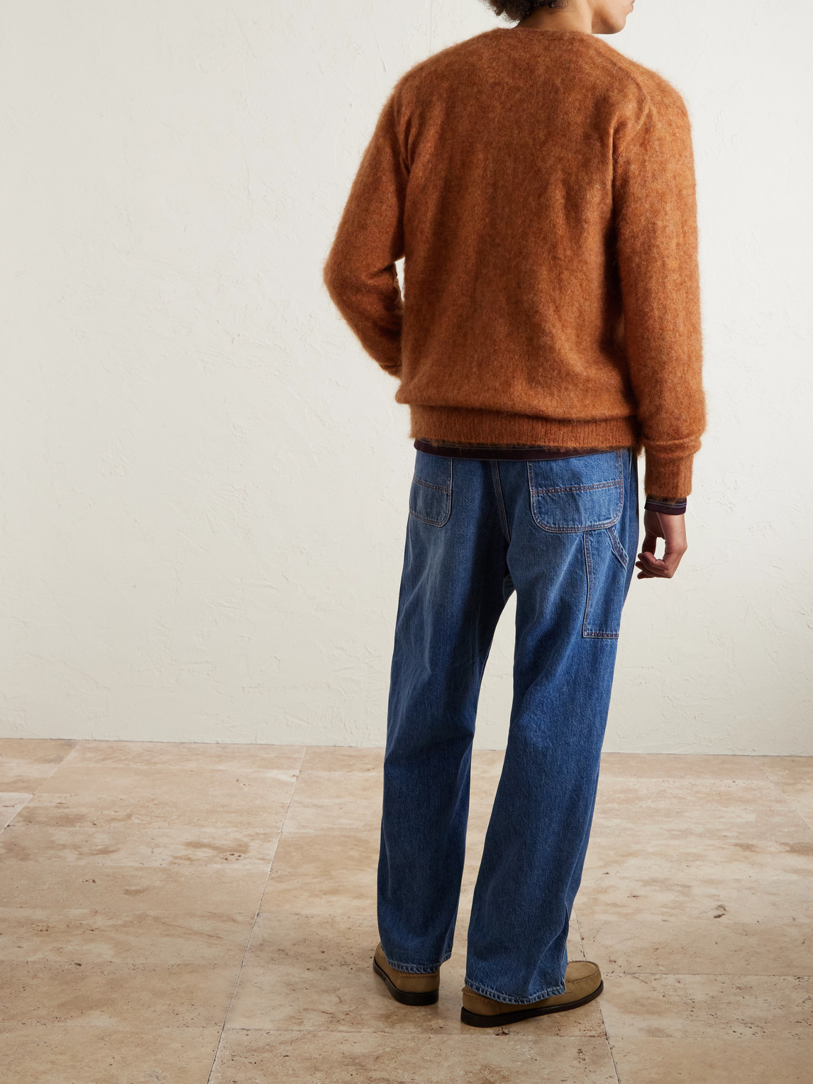 Beams Mohair-blend Cardigan In Orange