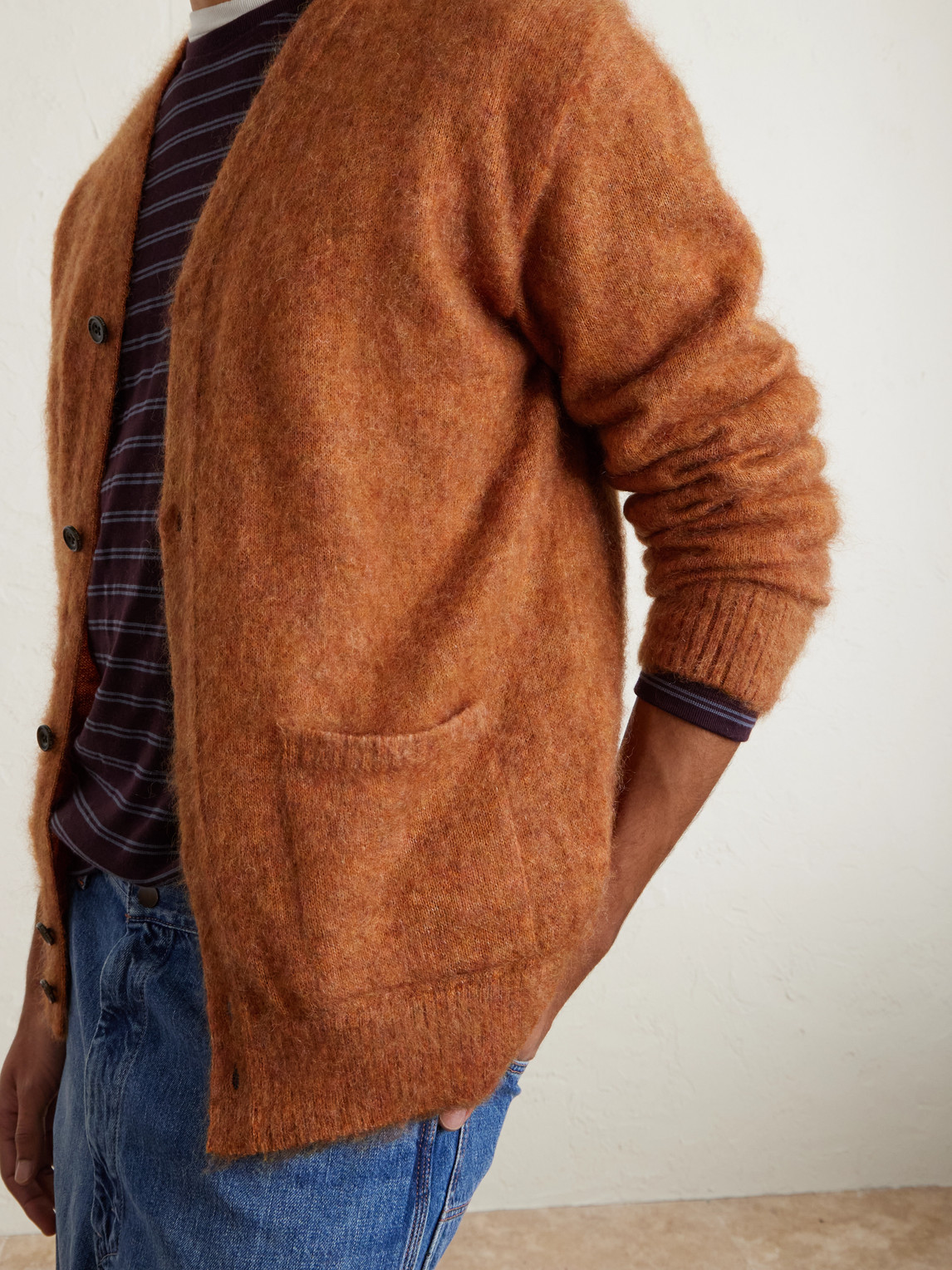 Beams Mohair-blend Cardigan In Orange