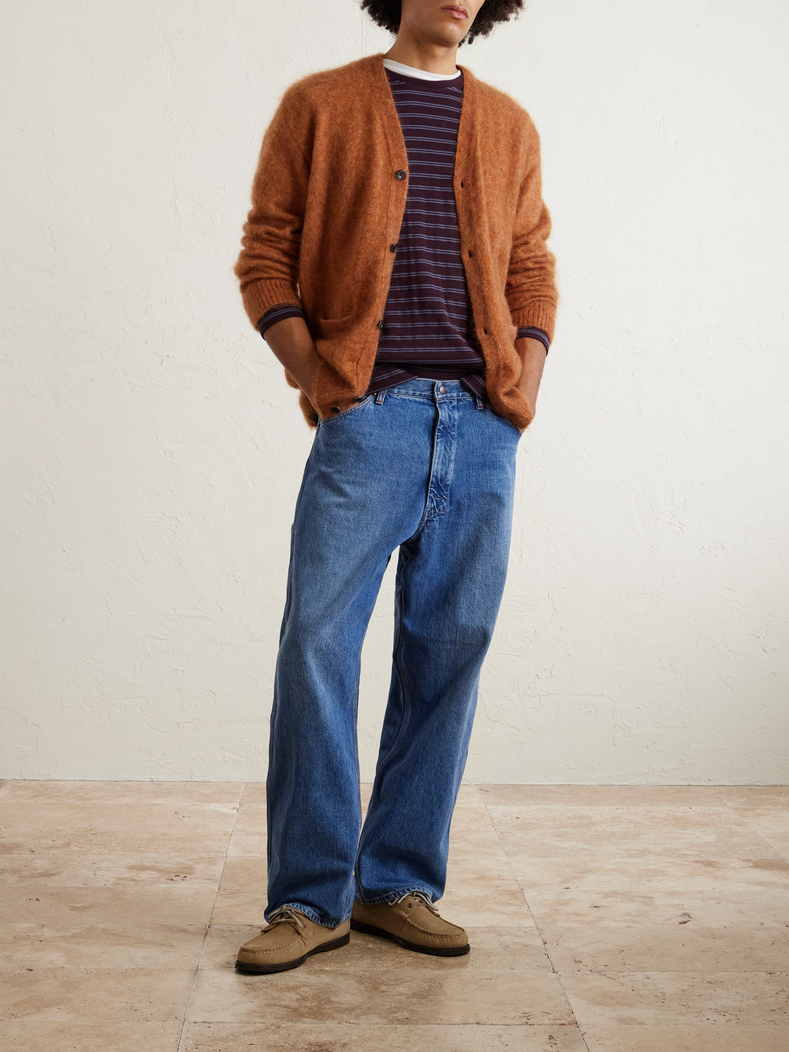 Beams Mohair-blend Cardigan In Orange