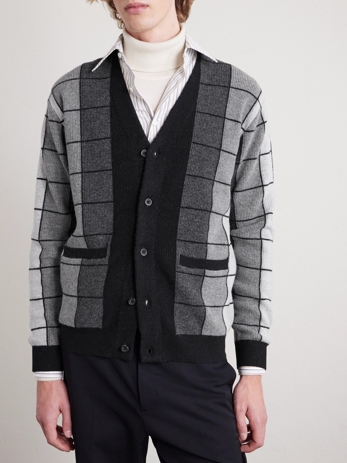  Beams Plus - Checked Wool Cardigan - Men - Black - S 