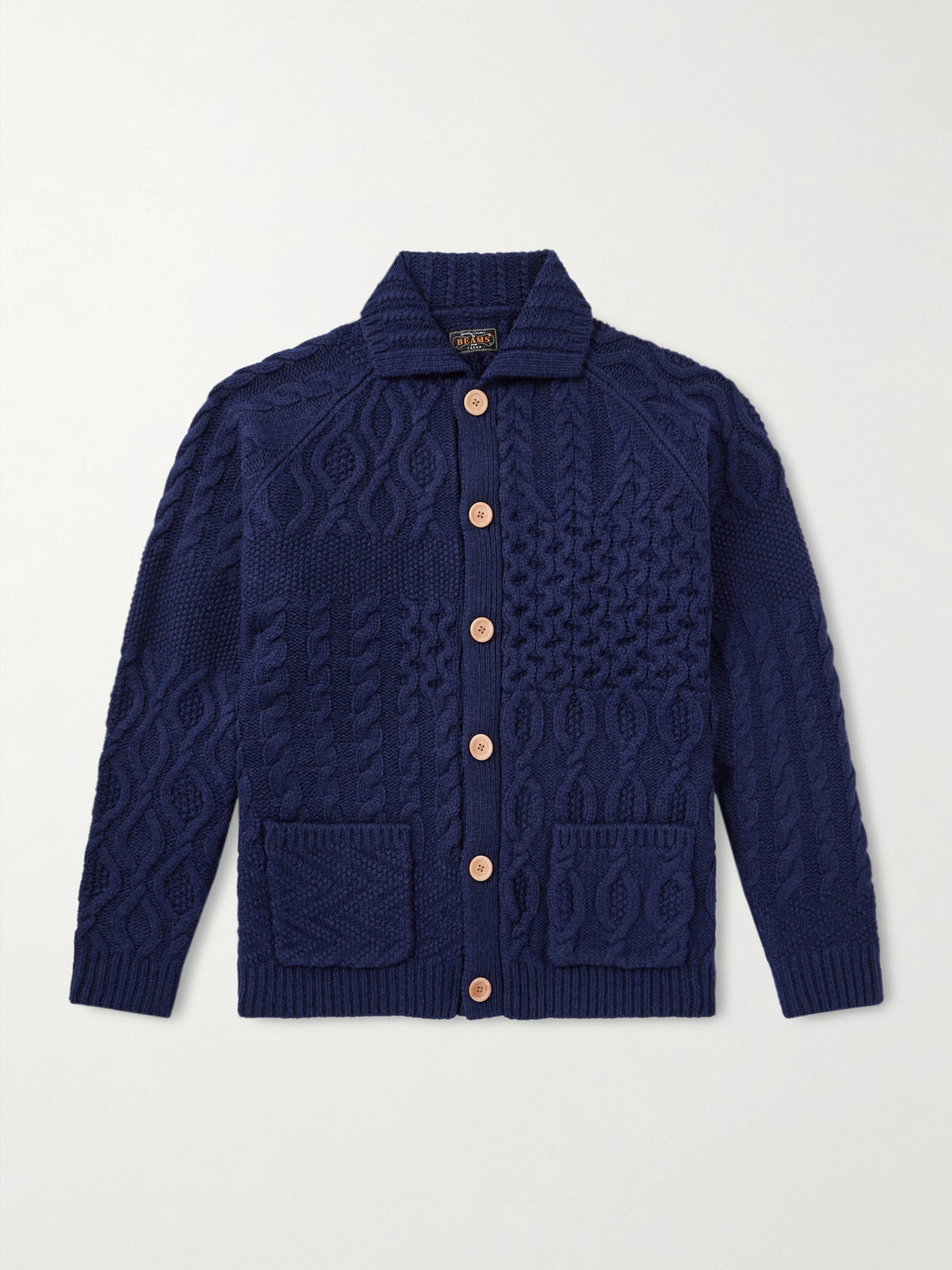 Beams Plus – Alan Patchwork Cable-Knit Wool Cardigan